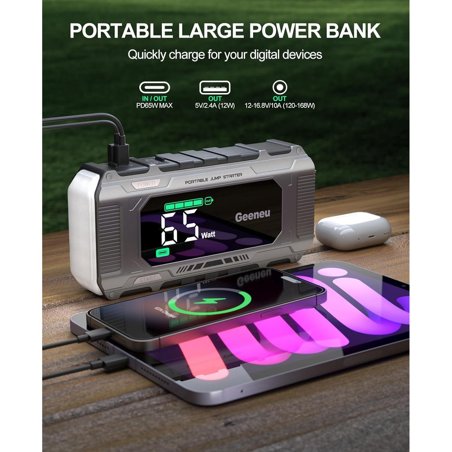 Arrancador de Batería Geeneu W26 8000A 65W Carga Rápida