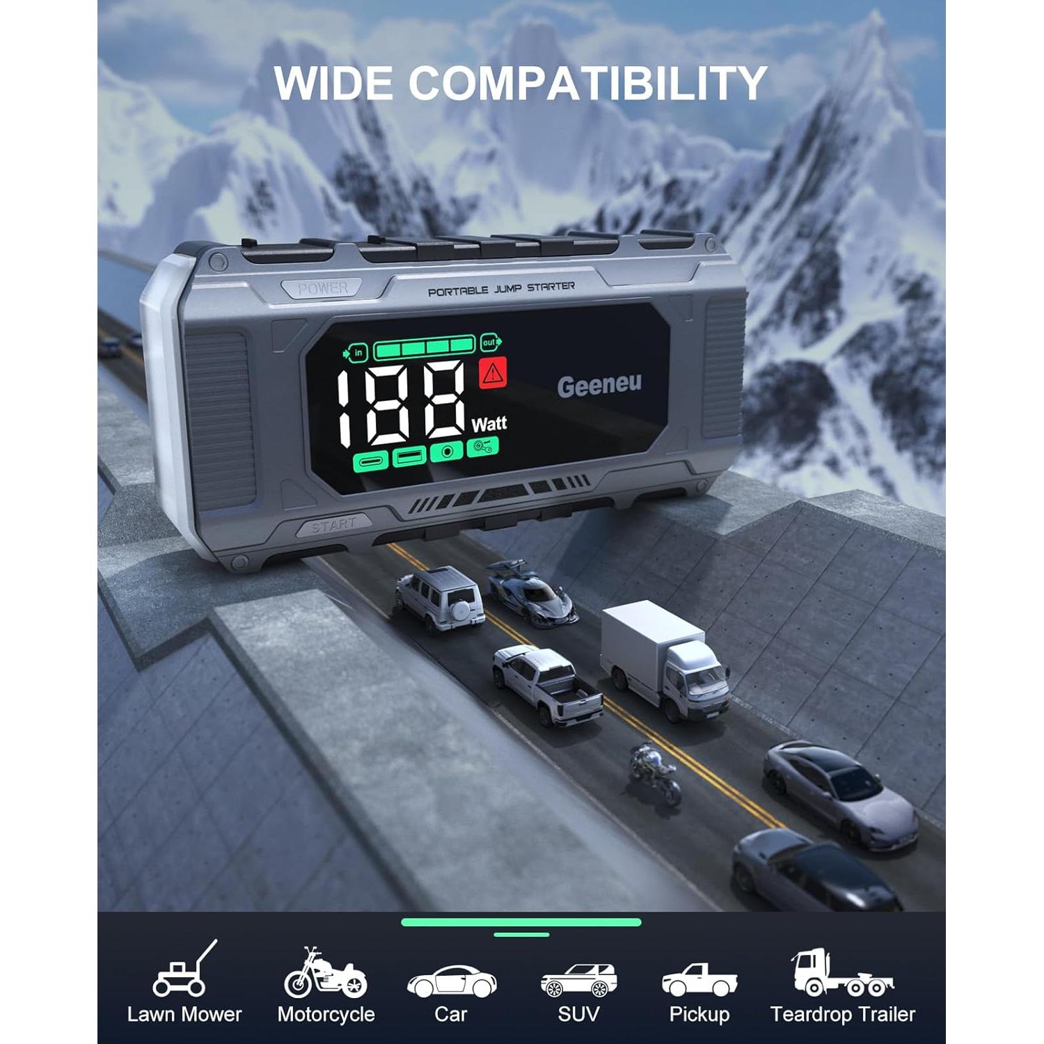 Arrancador de Batería Geeneu W26 8000A 65W Carga Rápida