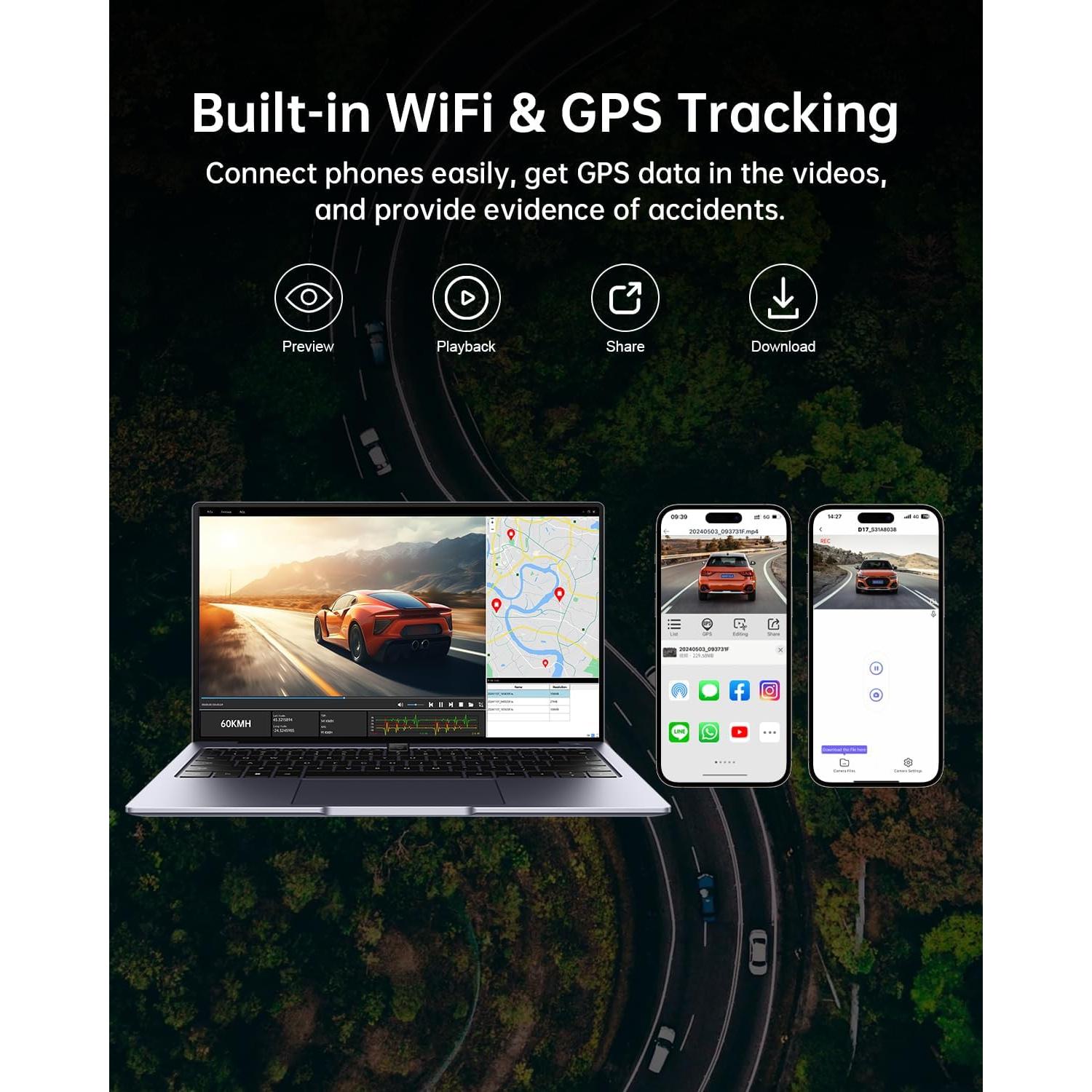 Cámara Dash 4K KooBaCar D17 con GPS y Pantalla IPS 3.20"