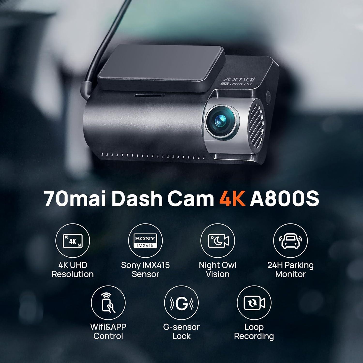 Cámara Dash 4K 70mai A800S con GPS y WiFi 5GHz, Doble Lente