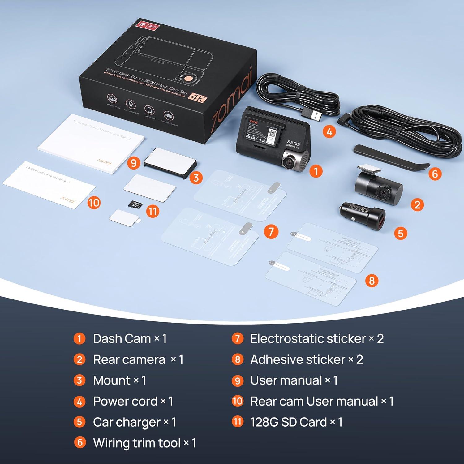 Cámara Dash 4K 70mai A800S con GPS y WiFi 5GHz, Doble Lente