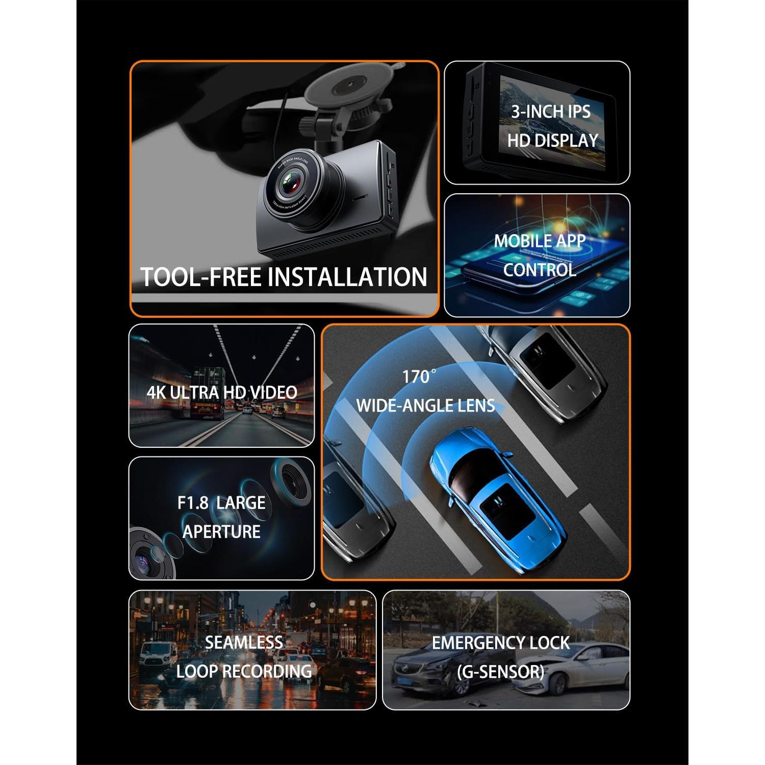 Cámara de Tablero DIWEISHI X17 4K + 1080P, WiFi, Pantalla 3"