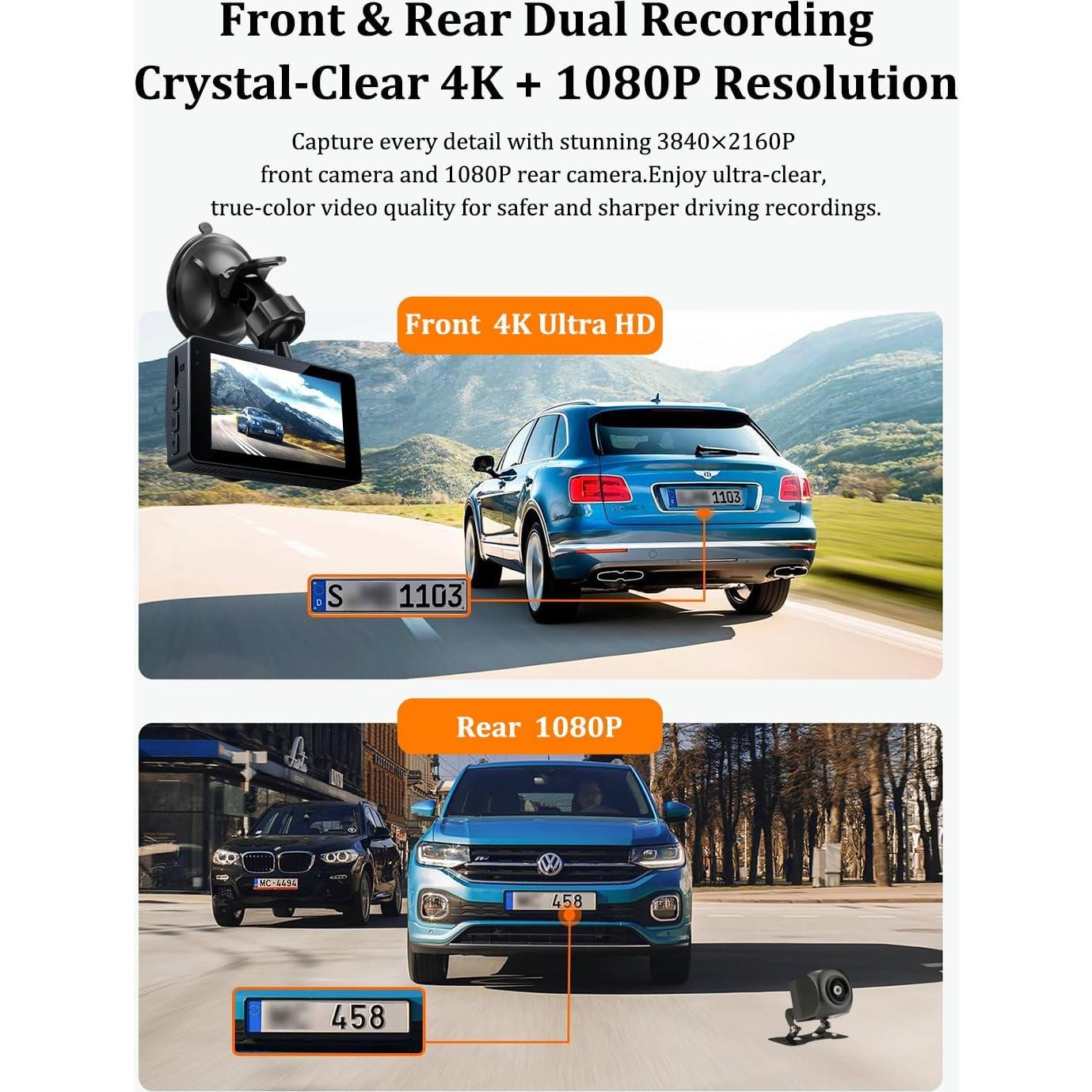 Cámara de Tablero DIWEISHI X17 4K + 1080P, WiFi, Pantalla 3"