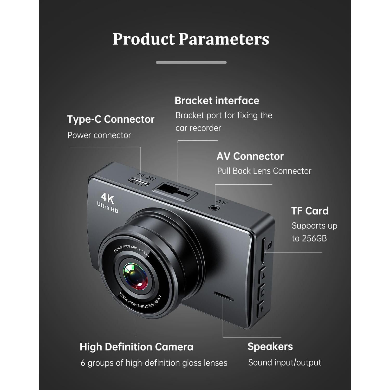 Cámara de Tablero DIWEISHI X17 4K + 1080P, WiFi, Pantalla 3"