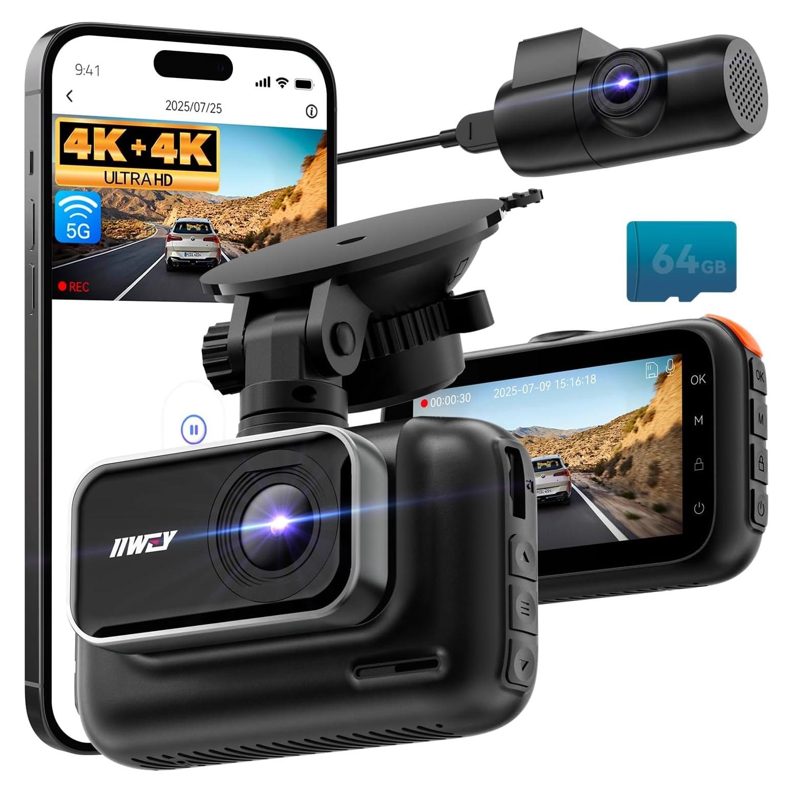 Cámara Dash IIWEY Q5 Doble 4K Delantera y Trasera, Wi-Fi 5G