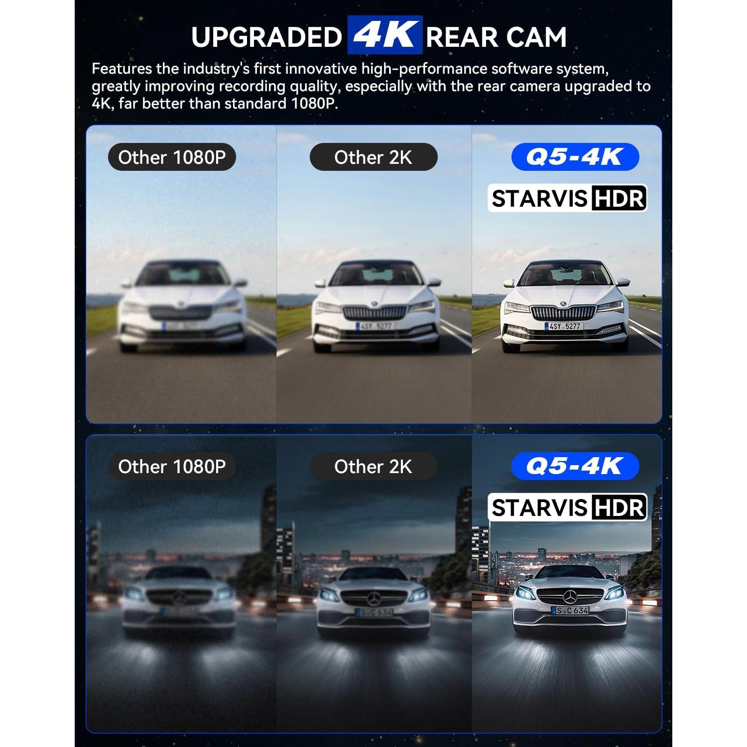 Cámara Dash IIWEY Q5 Doble 4K Delantera y Trasera, Wi-Fi 5G