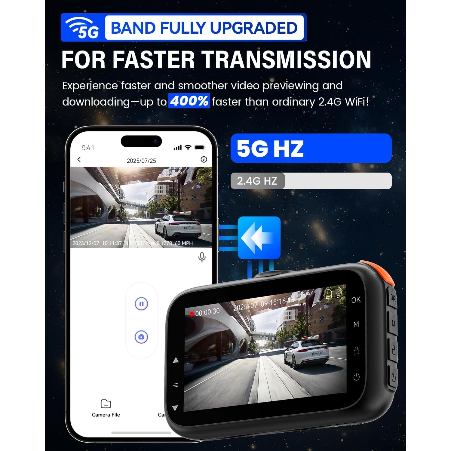 Cámara Dash IIWEY Q5 Doble 4K Delantera y Trasera, Wi-Fi 5G