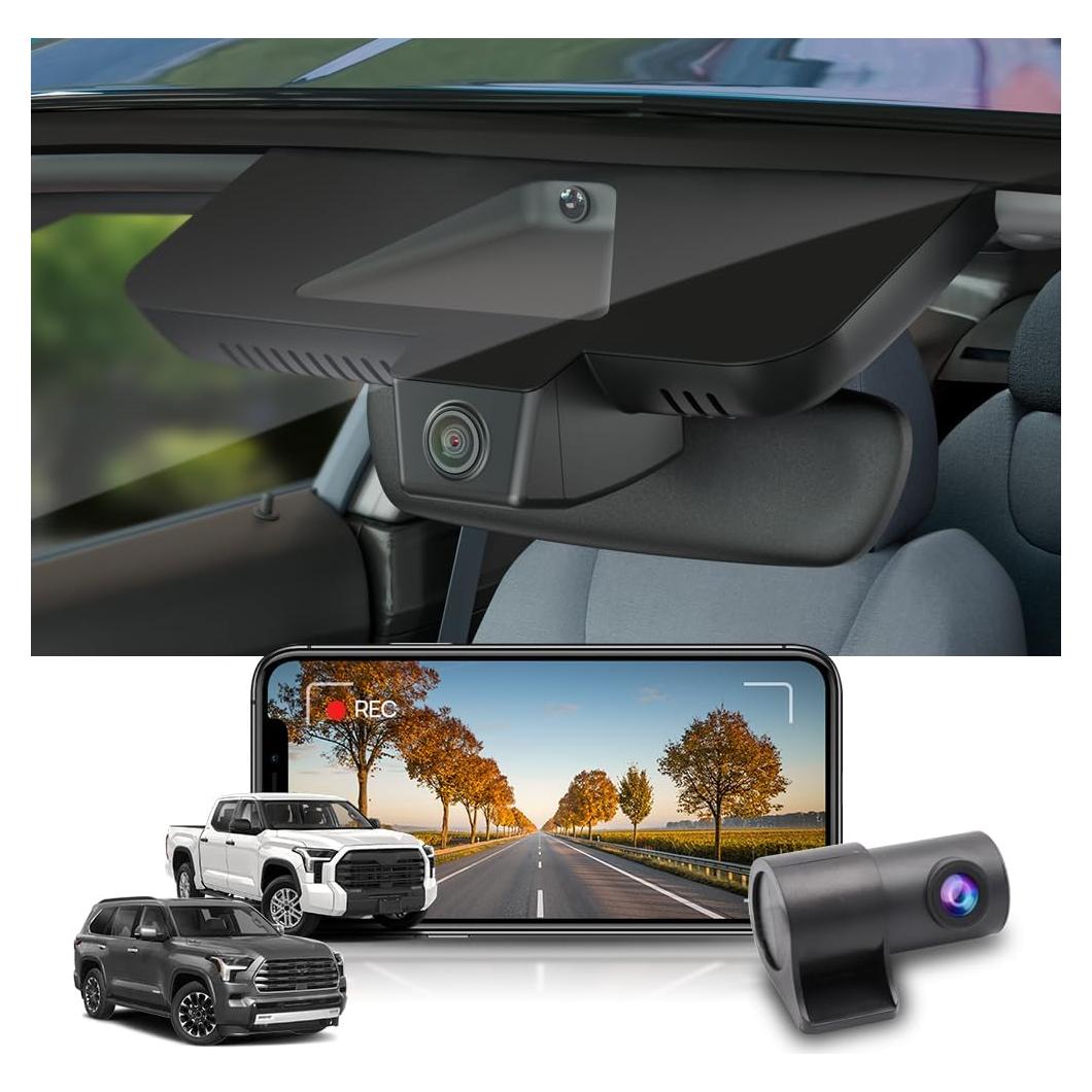 Cámara Dash Dual Fitcamx 4K Delantera + 1080P Trasera para Toyota Tundra 2022-2025 y Sequoia 2023-2025