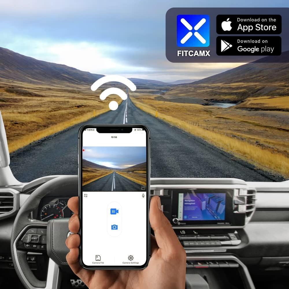 Cámara Dash Dual Fitcamx 4K Delantera + 1080P Trasera para Toyota Tundra 2022-2025 y Sequoia 2023-2025