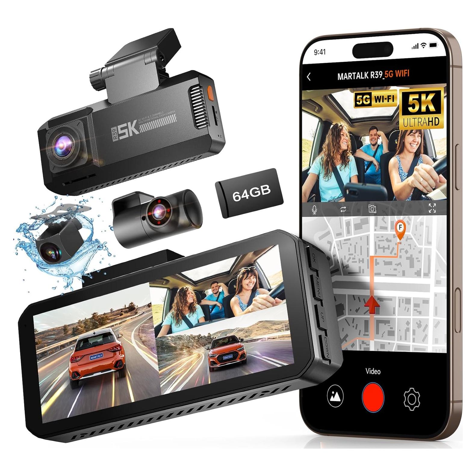 Cámara Dash Martalk R39 5K Triple con GPS y WiFi 5G
