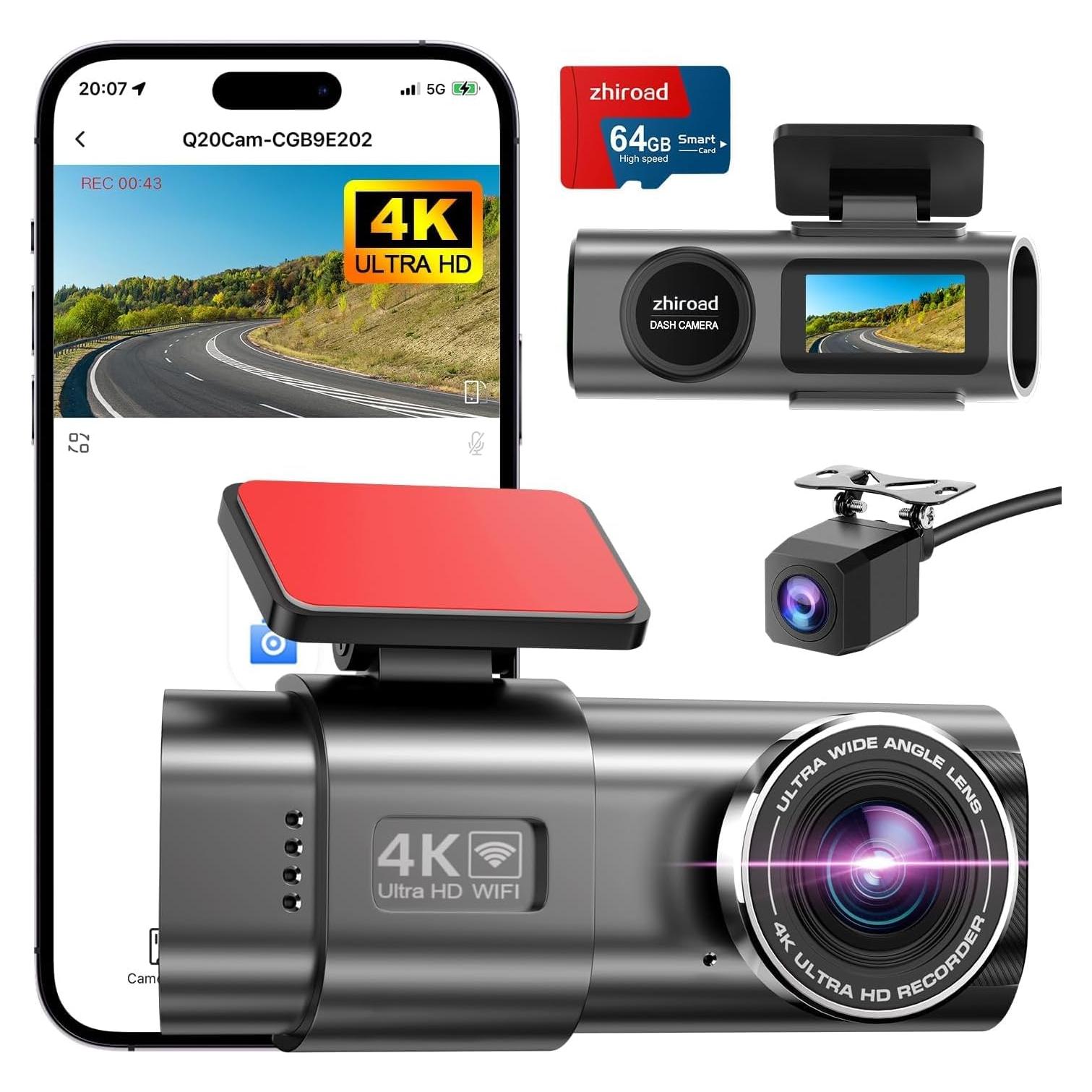 Cámara Dash 4K Delantera y Trasera Zhiroad con WiFi y App