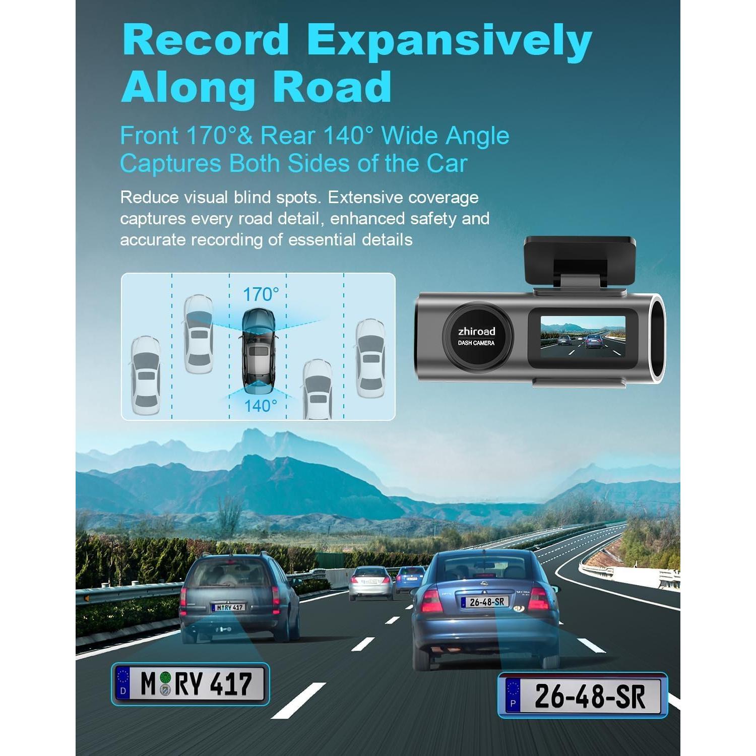 Cámara Dash 4K Delantera y Trasera Zhiroad con WiFi y App