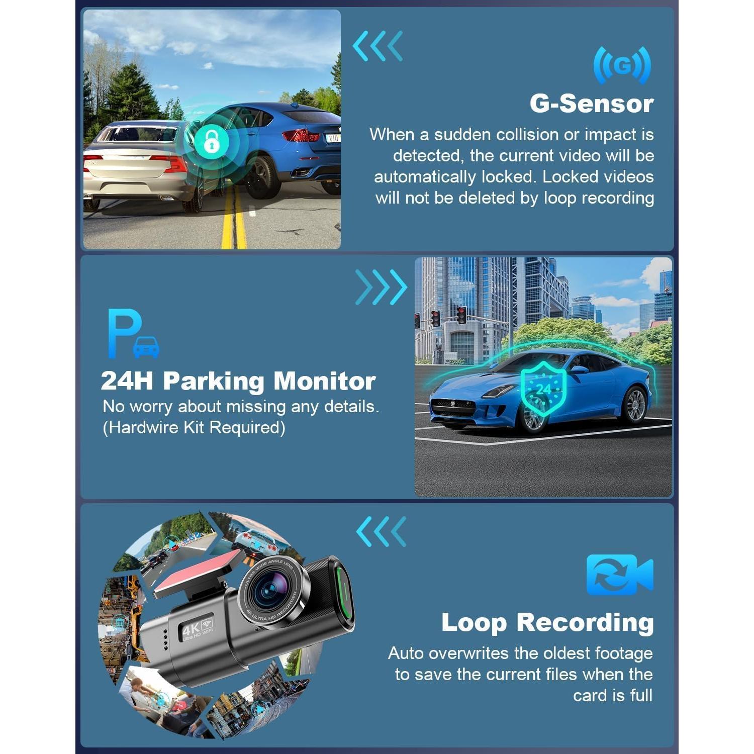 Cámara Dash 4K Delantera y Trasera Zhiroad con WiFi y App