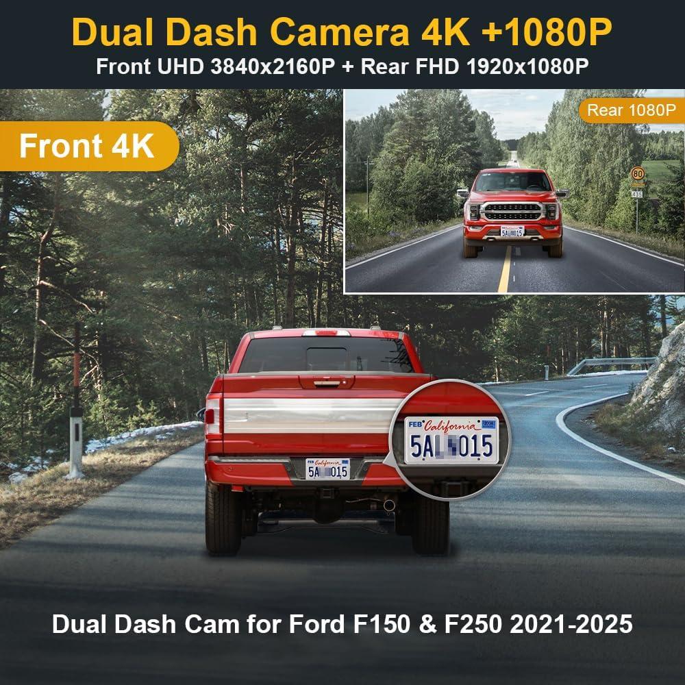 Cámara de Salpicadero Fitcamx 4K Frontal + 1080P Trasera para Ford F150/F250 2021-2025