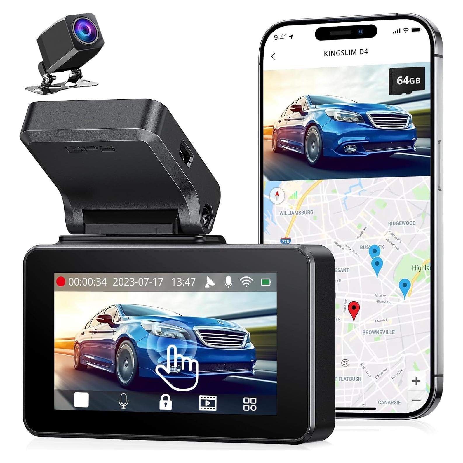 Cámara Dash Kingslim D4 4K Delantera y Trasera con GPS y WiFi