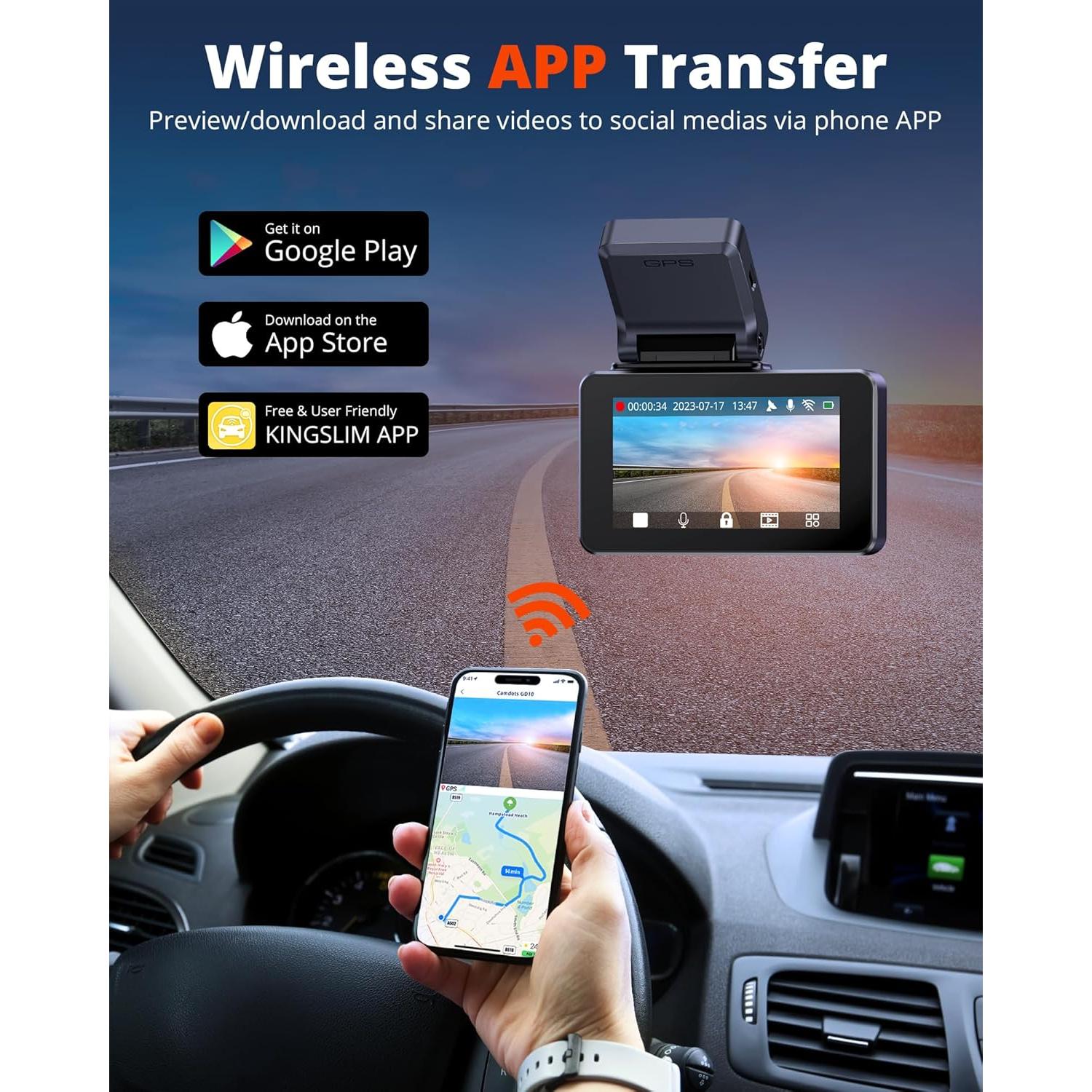 Cámara Dash Kingslim D4 4K Delantera y Trasera con GPS y WiFi