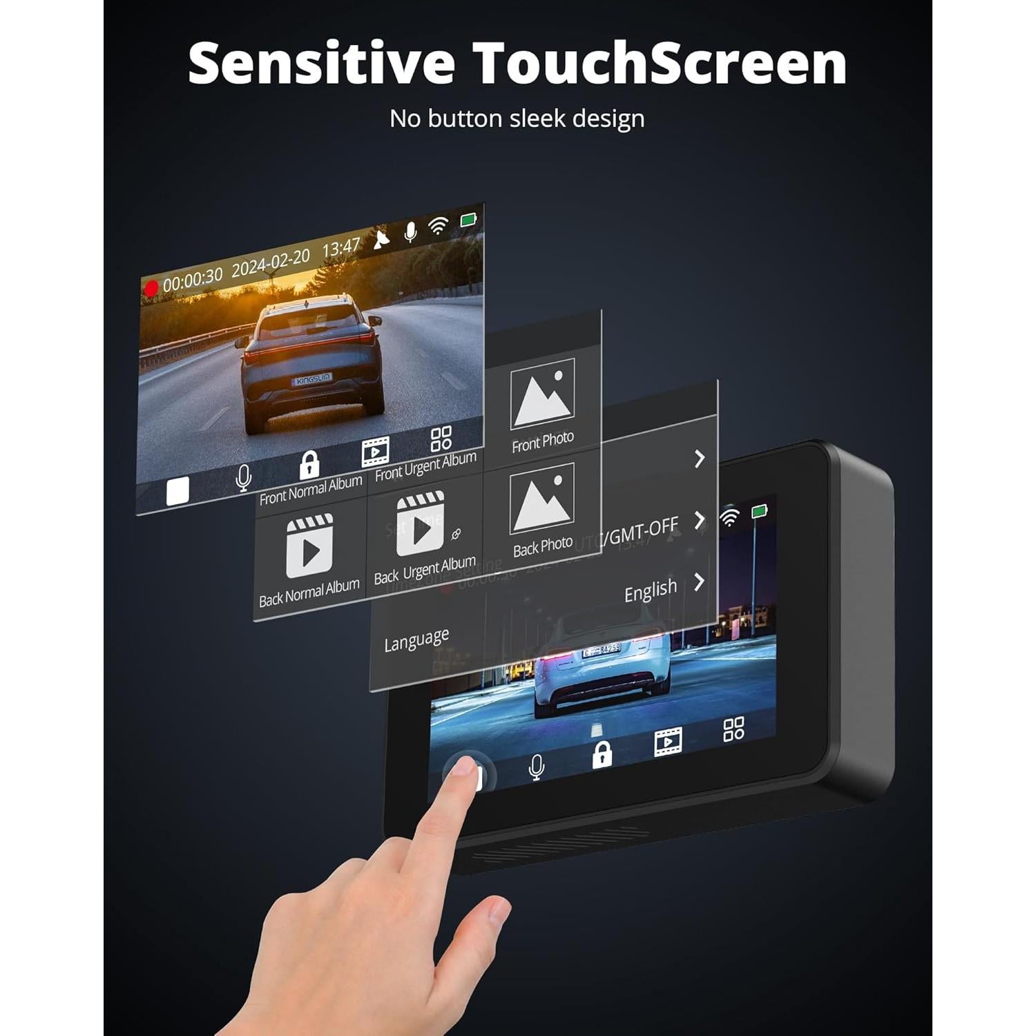 Cámara Dash Kingslim D4 4K Delantera y Trasera con GPS y WiFi