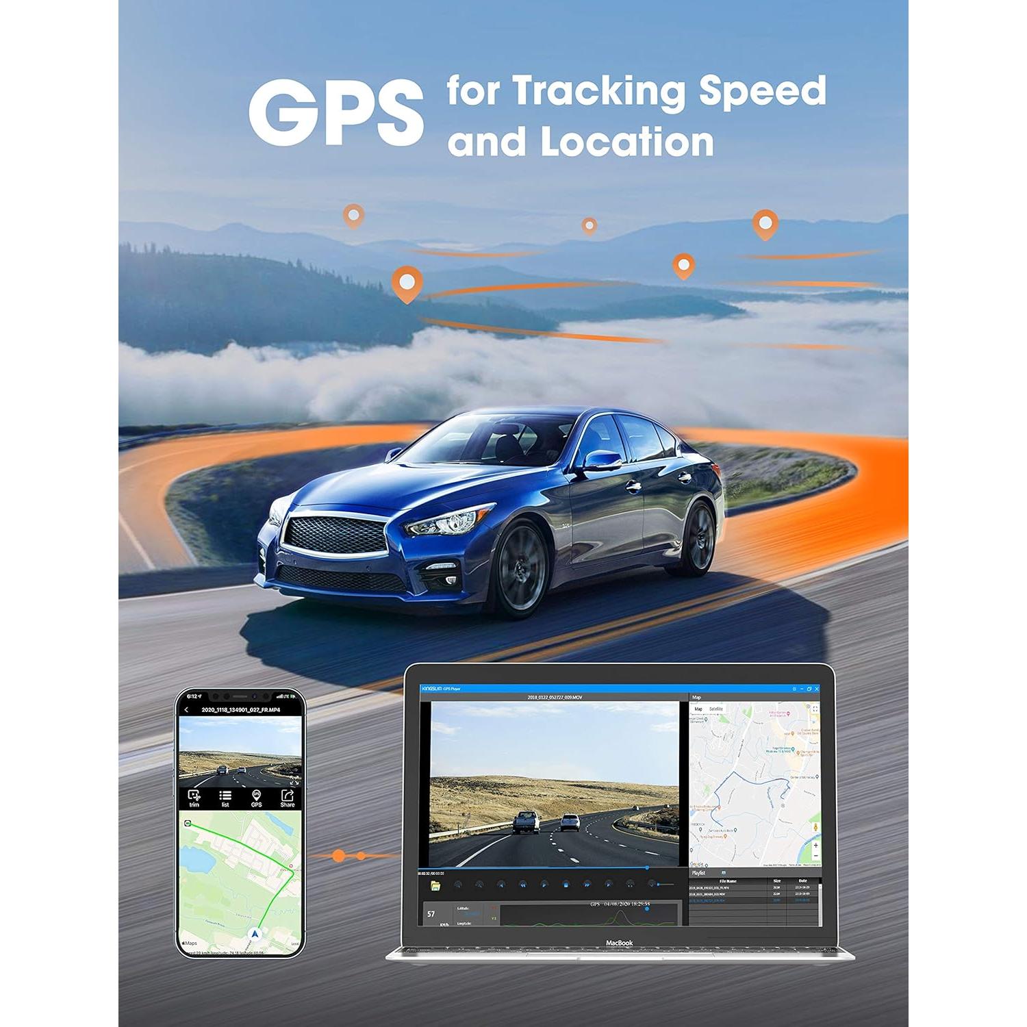 Cámara Dash Kingslim D4 4K Delantera y Trasera con GPS y WiFi