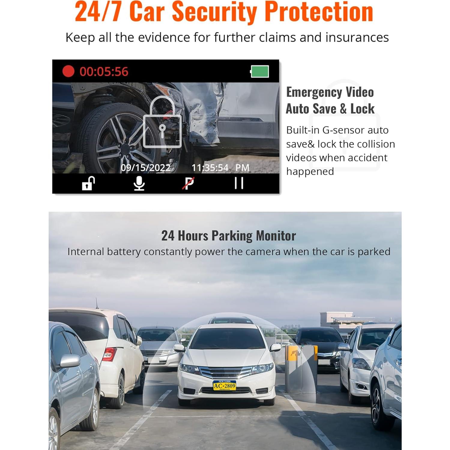 Cámara Dash Kingslim D4 4K Delantera y Trasera con GPS y WiFi