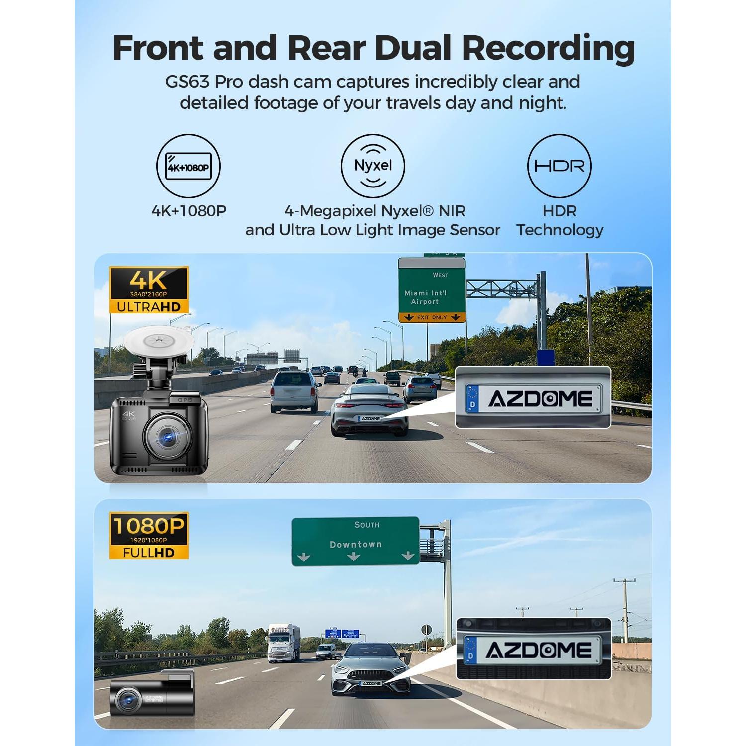 Dash Cam 4K AZDOME GS63Pro con GPS y visión nocturna