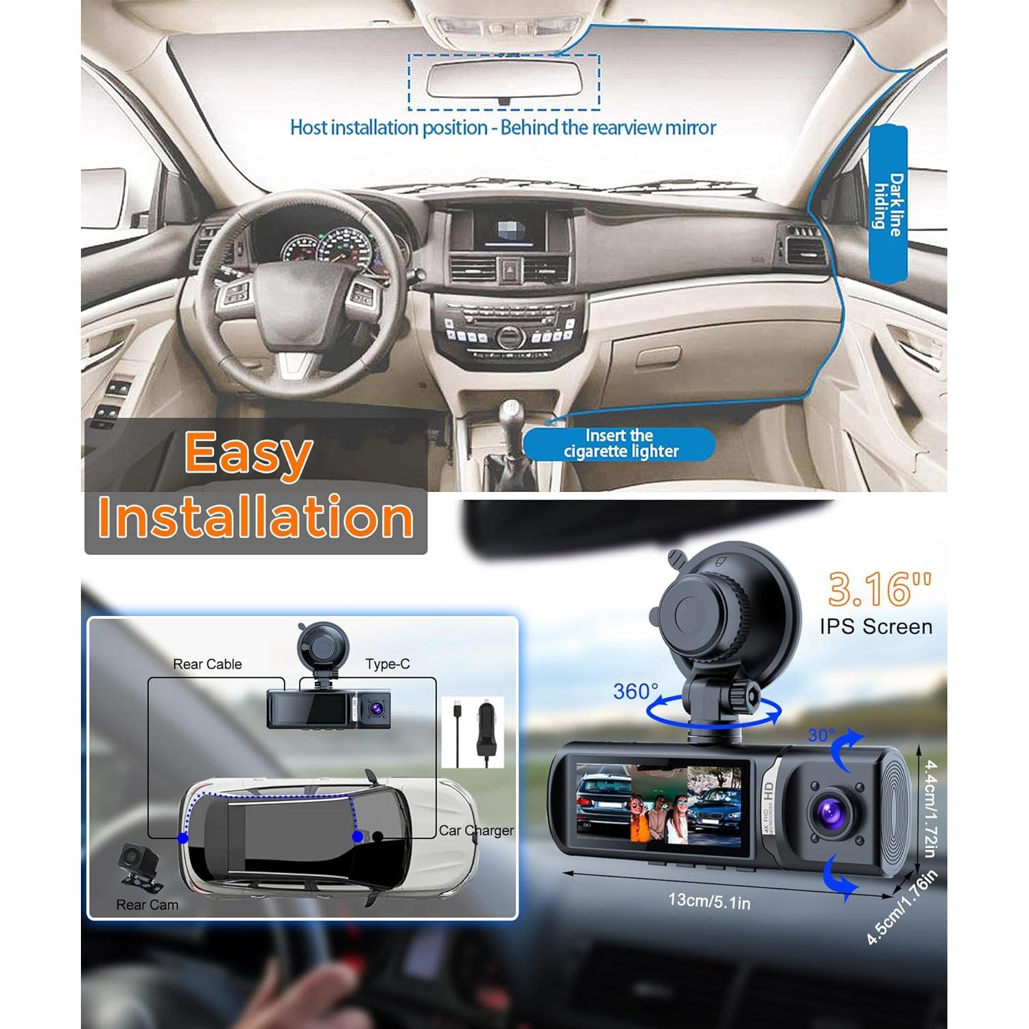 Cámara Dash 4K QiyuanLS 3 Canales con WiFi y Tarjeta 64GB