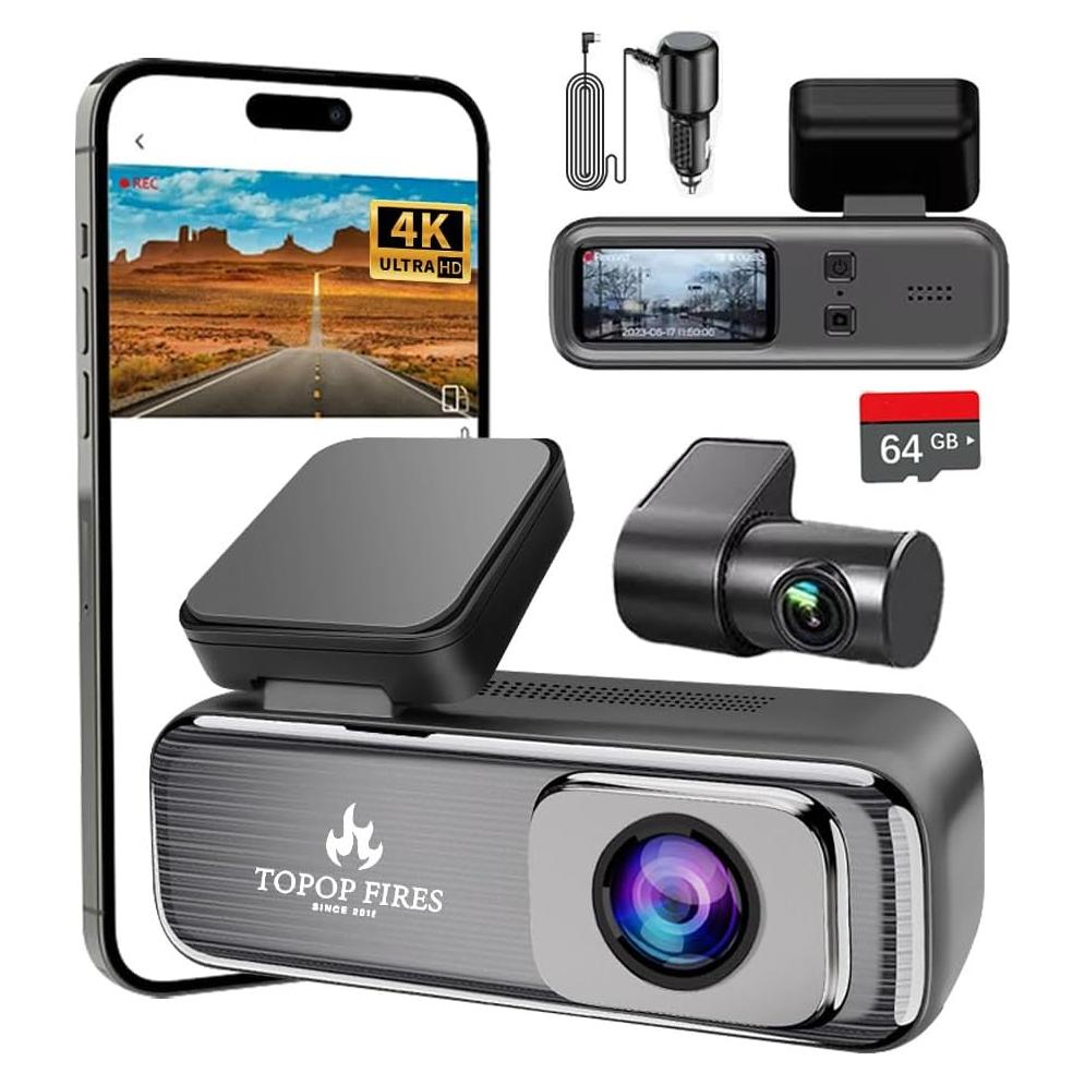 Cámara Dash Inalámbrica Topopfires Q6Pro 4K + 1080P Dual