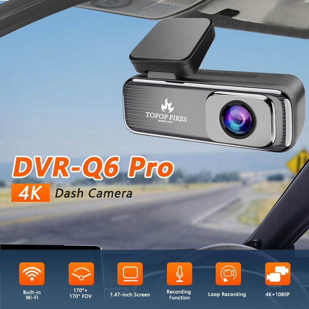 Cámara Dash Inalámbrica Topopfires Q6Pro 4K + 1080P Dual