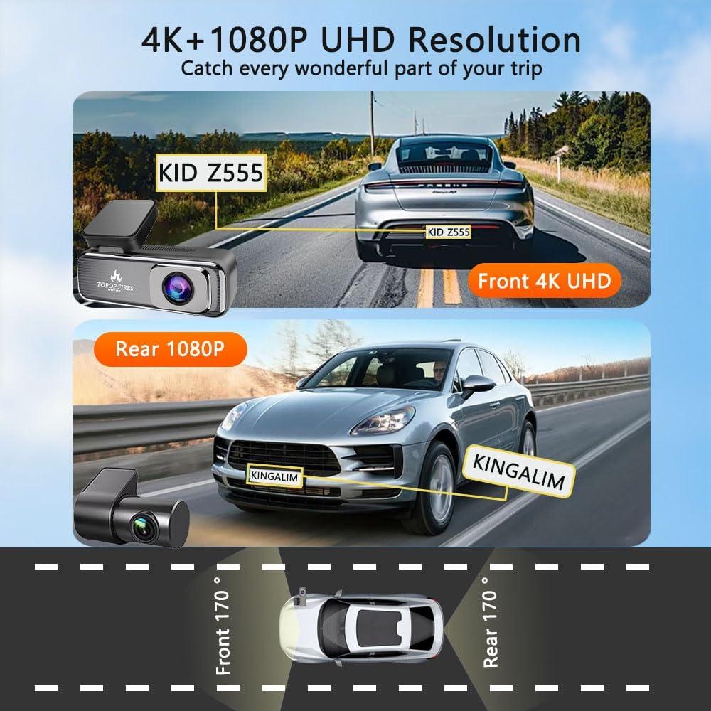 Cámara Dash Inalámbrica Topopfires Q6Pro 4K + 1080P Dual