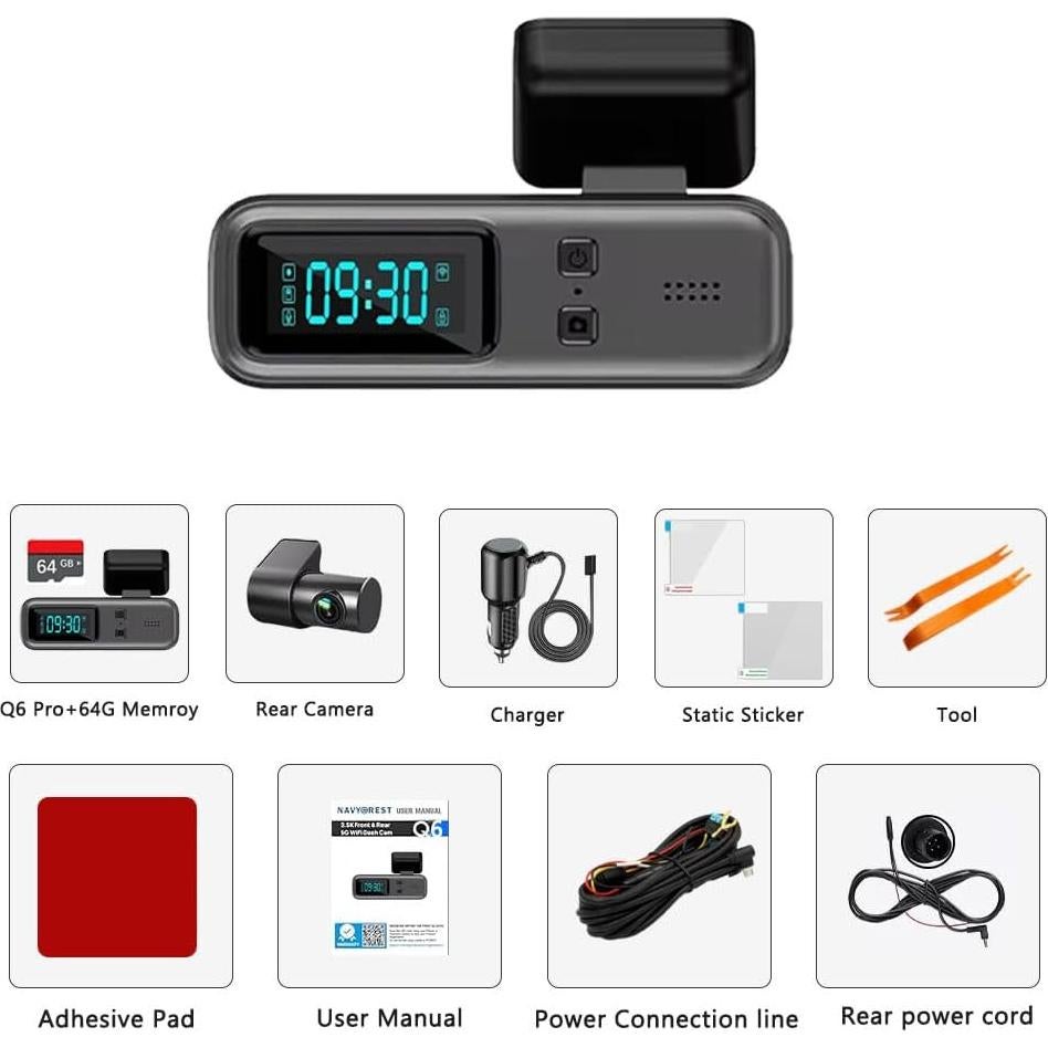 Cámara Dash Inalámbrica Topopfires Q6Pro 4K + 1080P Dual