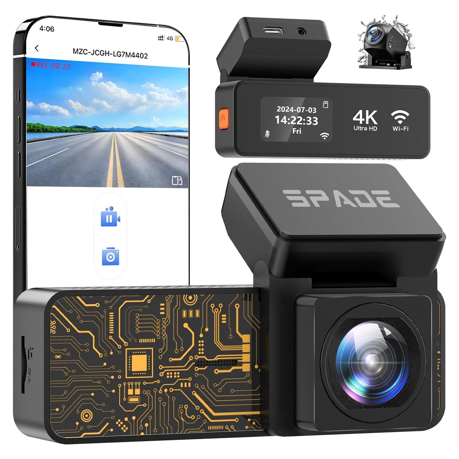 Cámara Dash SPADE 4K Delantera y 1080P Trasera con WiFi