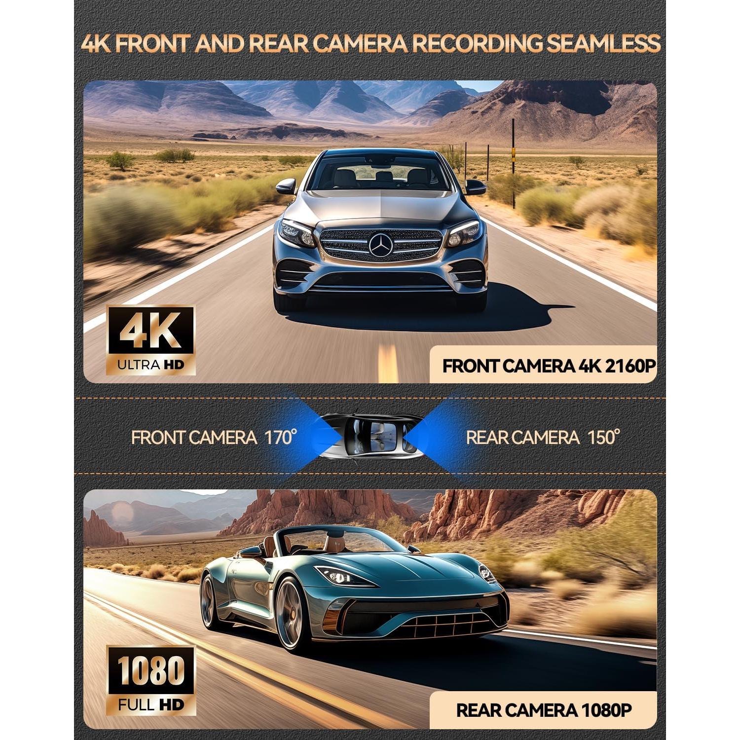 Cámara Dash SPADE 4K Delantera y 1080P Trasera con WiFi