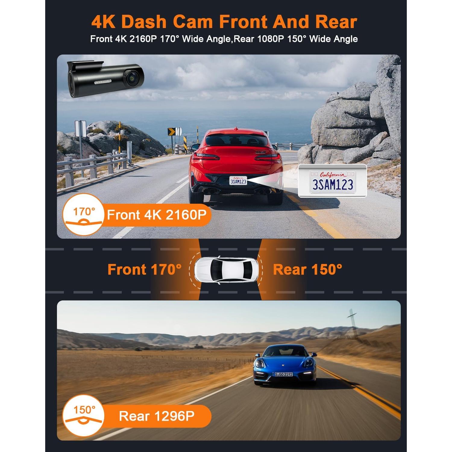 Cámara de Tablero Dual 4K CAMBLO C30D con WiFi y Tarjeta 64GB