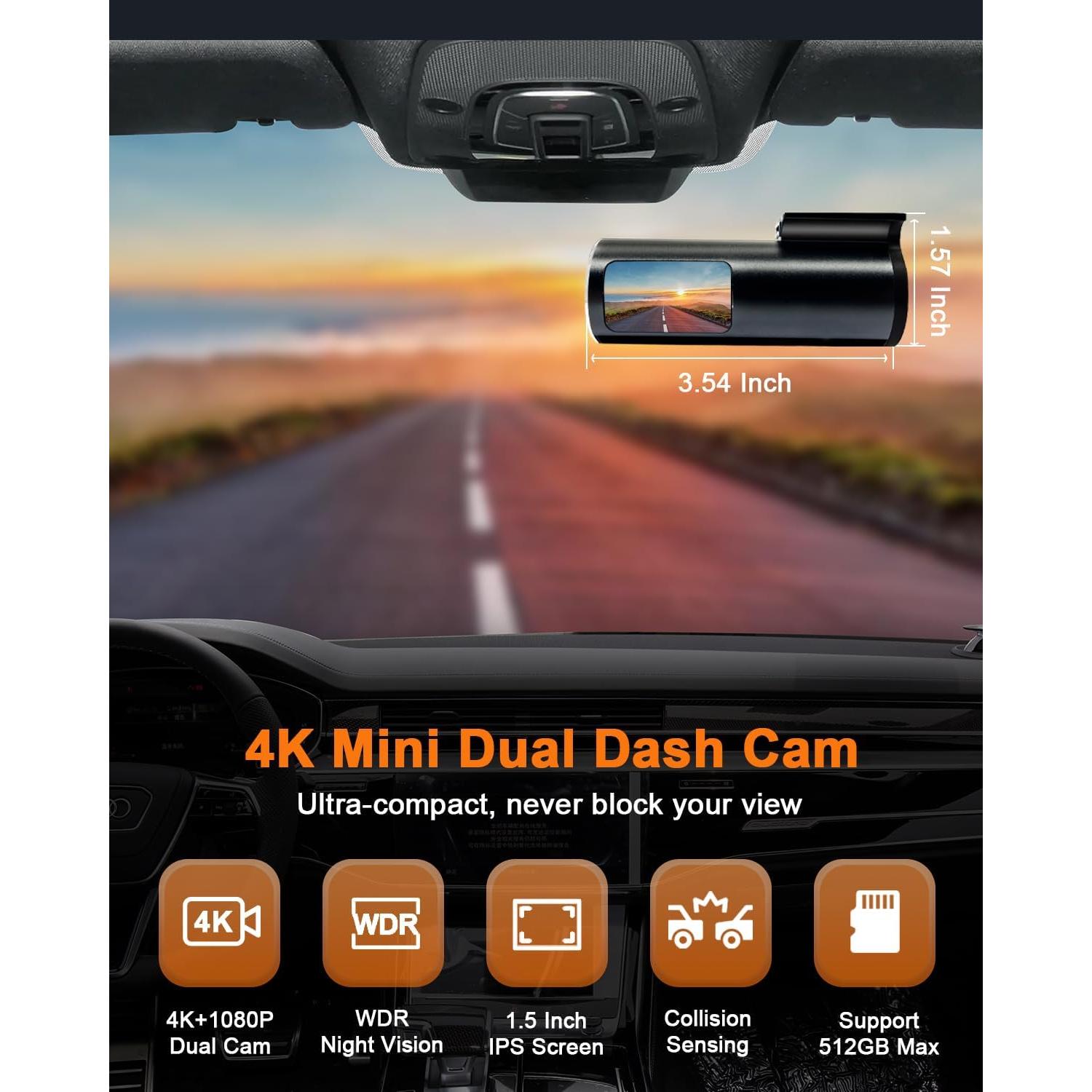 Cámara de Tablero Dual 4K CAMBLO C30D con WiFi y Tarjeta 64GB