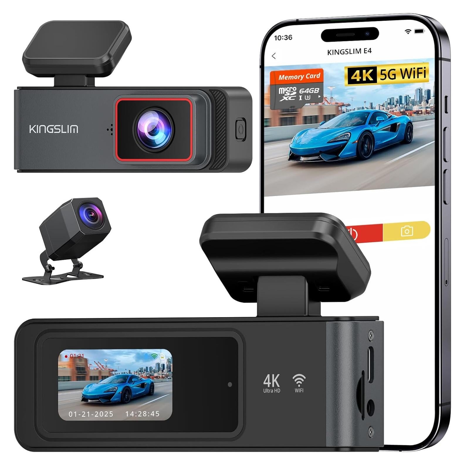 Cámara Dash Kingslim 4K Delantera y Trasera con WiFi 5G