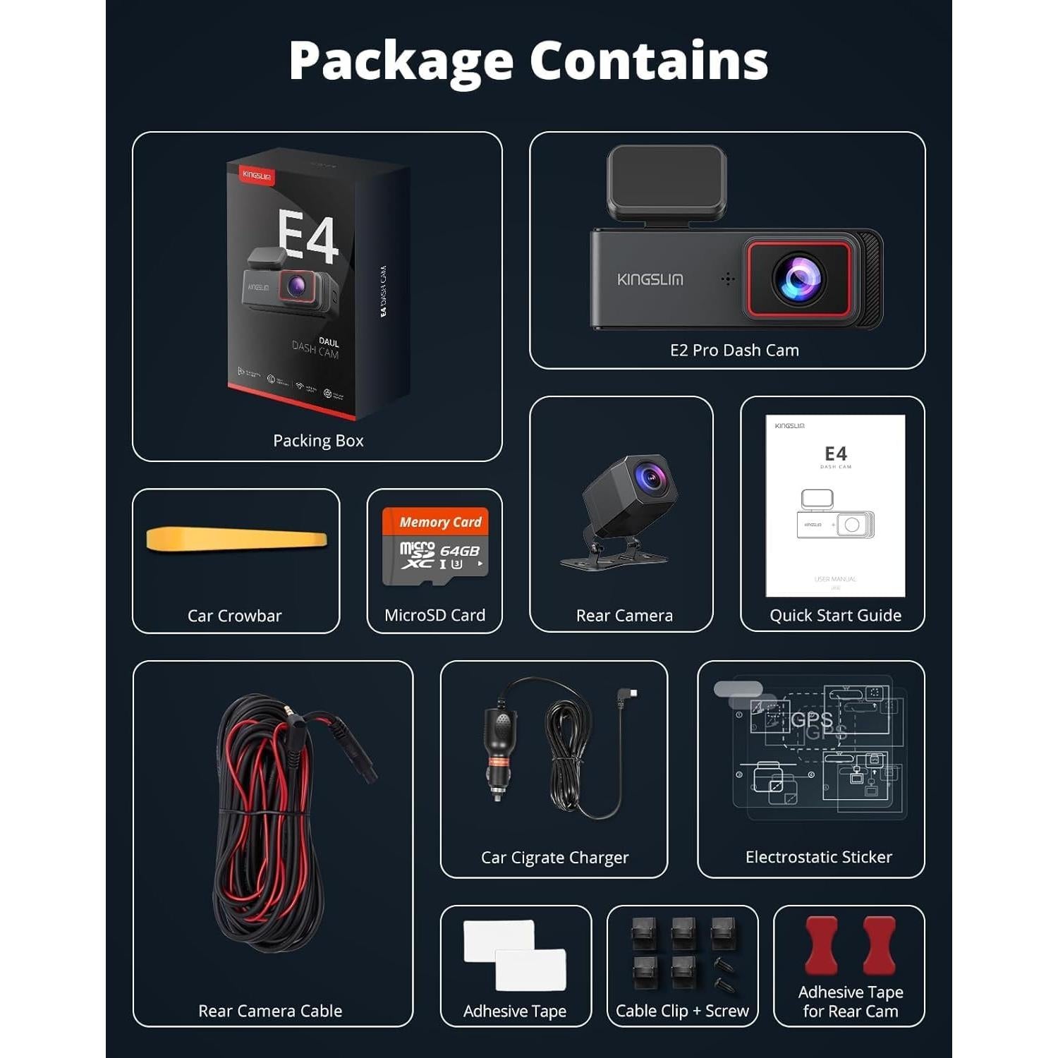 Cámara Dash Kingslim 4K Delantera y Trasera con WiFi 5G