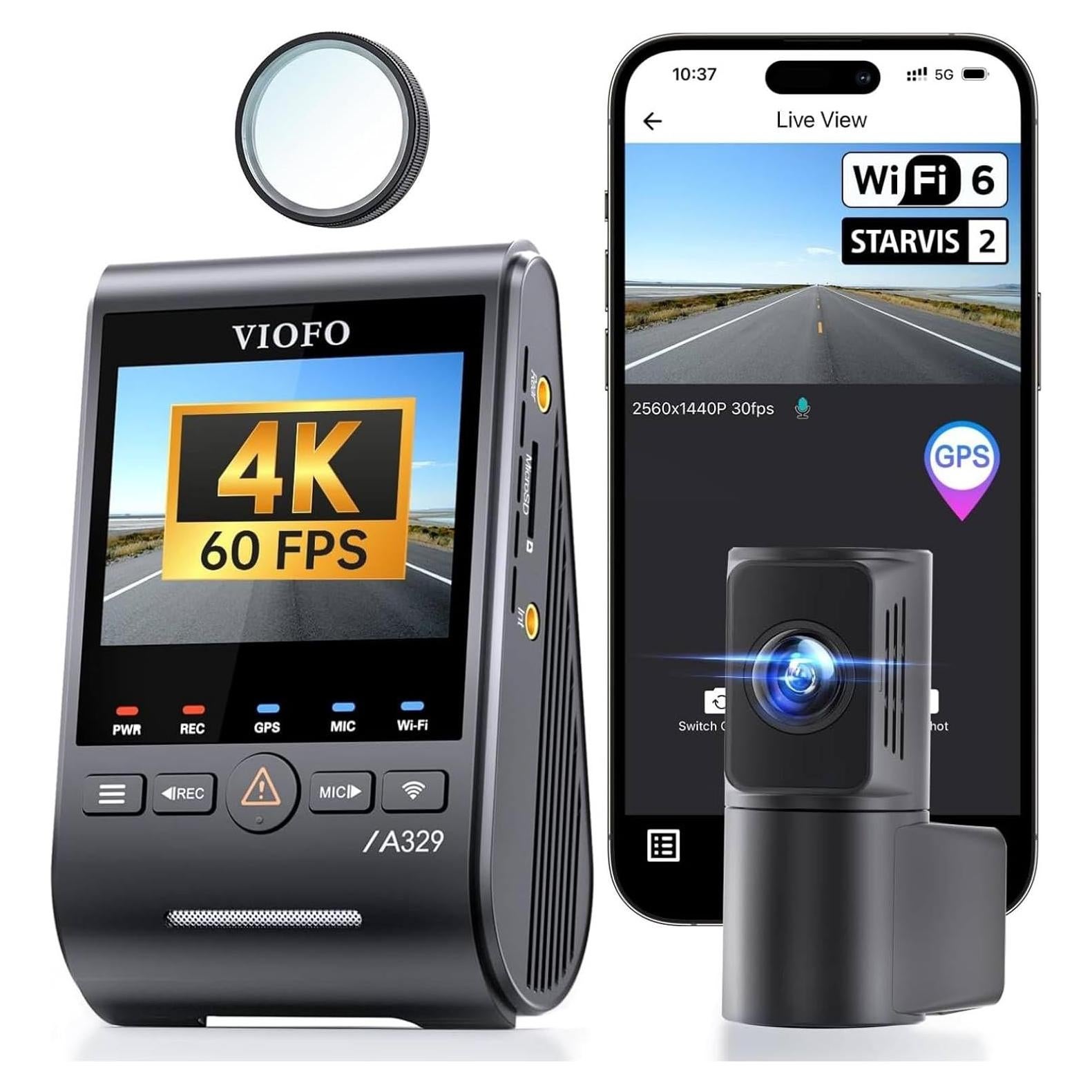 Cámara Dash VIOFO A329S 4K 60FPS Doble Delantera y Trasera