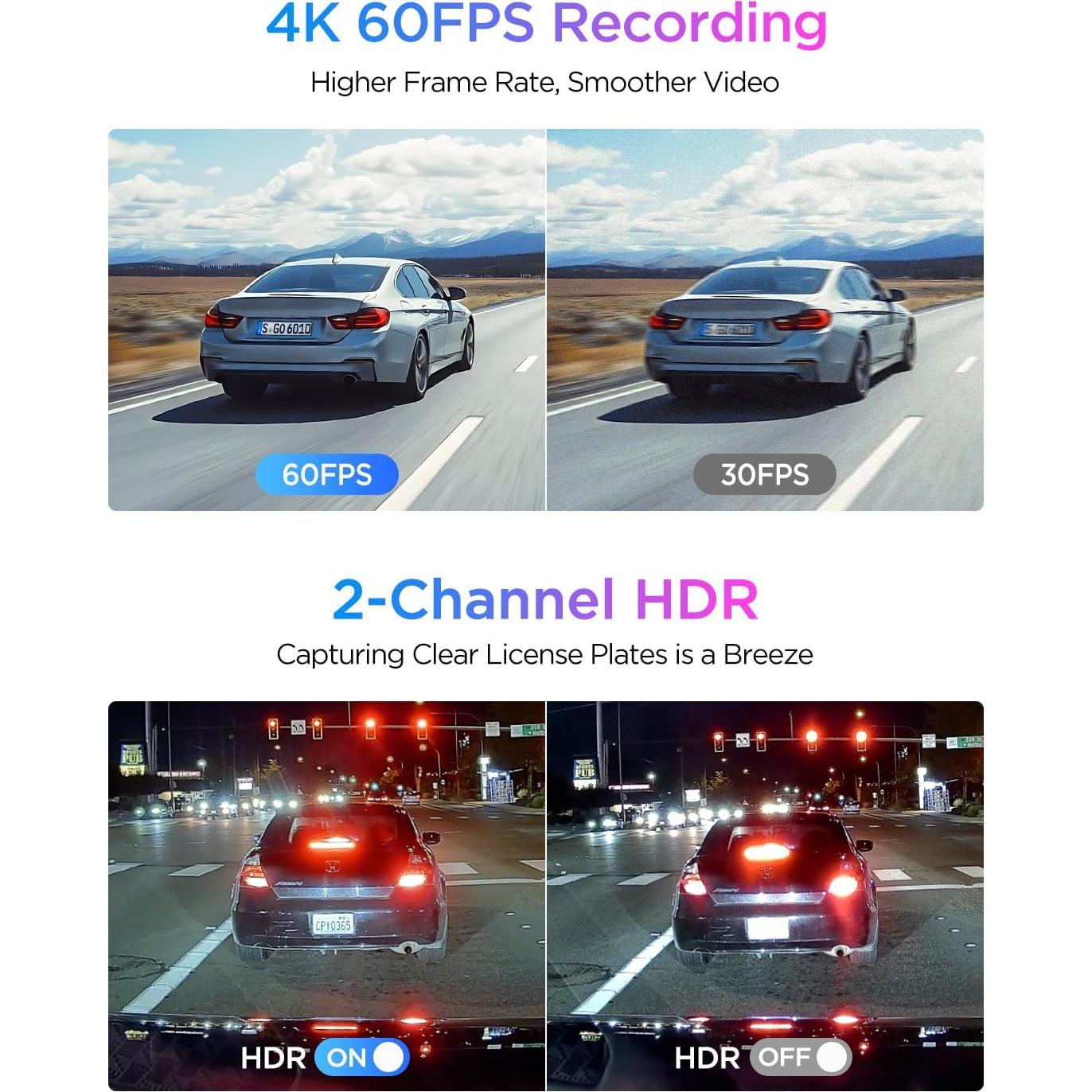 Cámara Dash VIOFO A329S 4K 60FPS Doble Delantera y Trasera