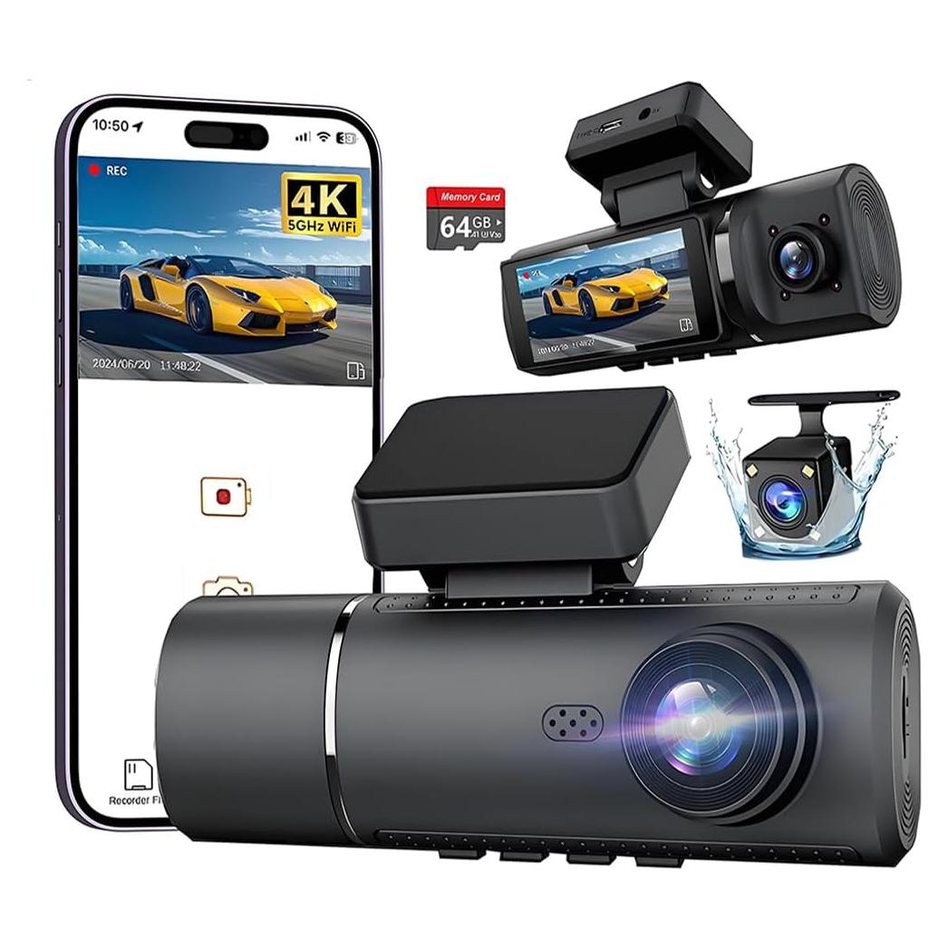 Cámara Dash 4K Wecamtx 3 Canales WiFi 5G con Tarjeta 64GB