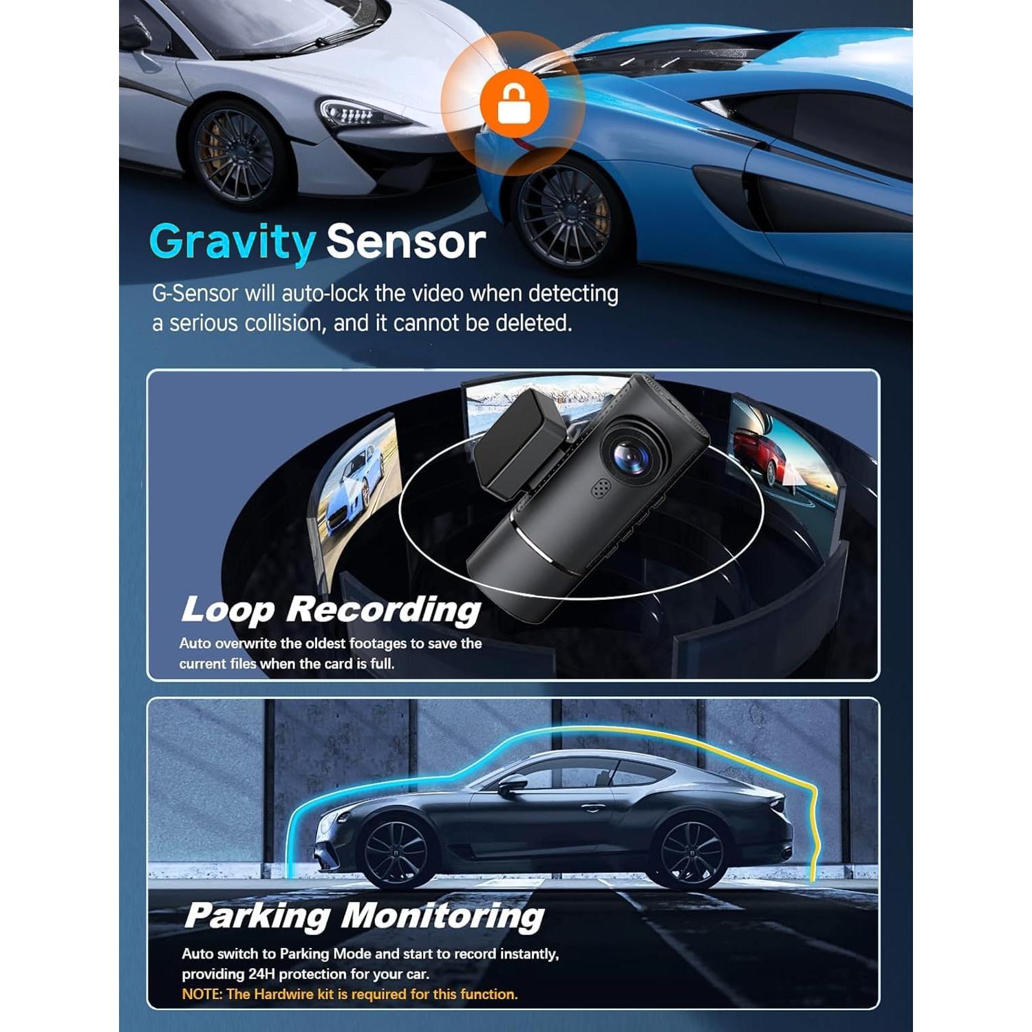 Cámara Dash 4K Wecamtx 3 Canales WiFi 5G con Tarjeta 64GB