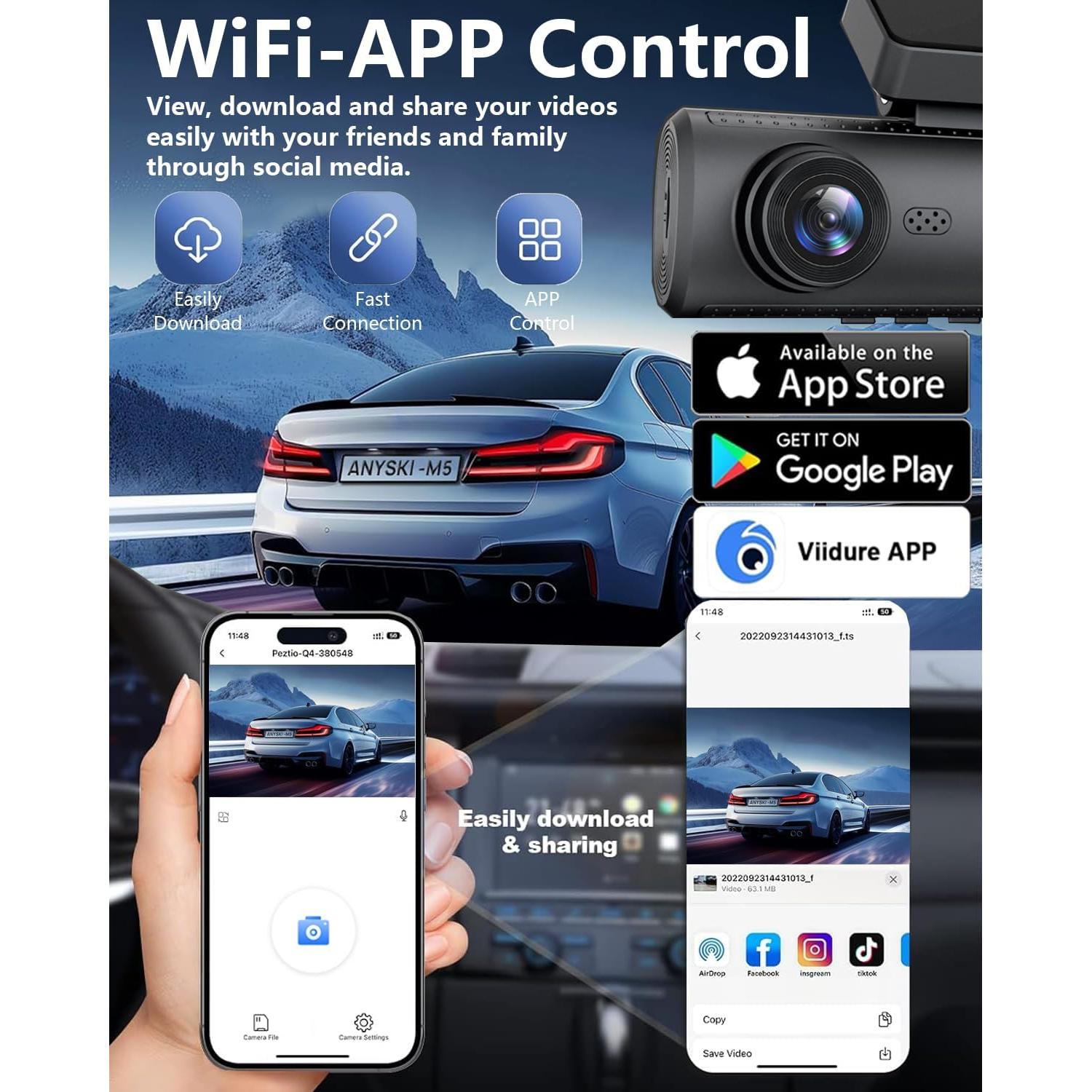 Cámara Dash 4K Wecamtx 3 Canales WiFi 5G con Tarjeta 64GB