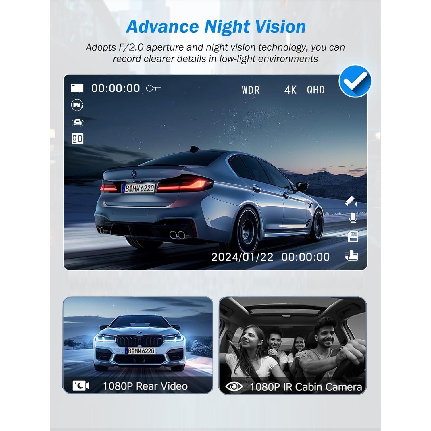 Cámara Dash 4K Wecamtx 3 Canales WiFi 5G con Tarjeta 64GB
