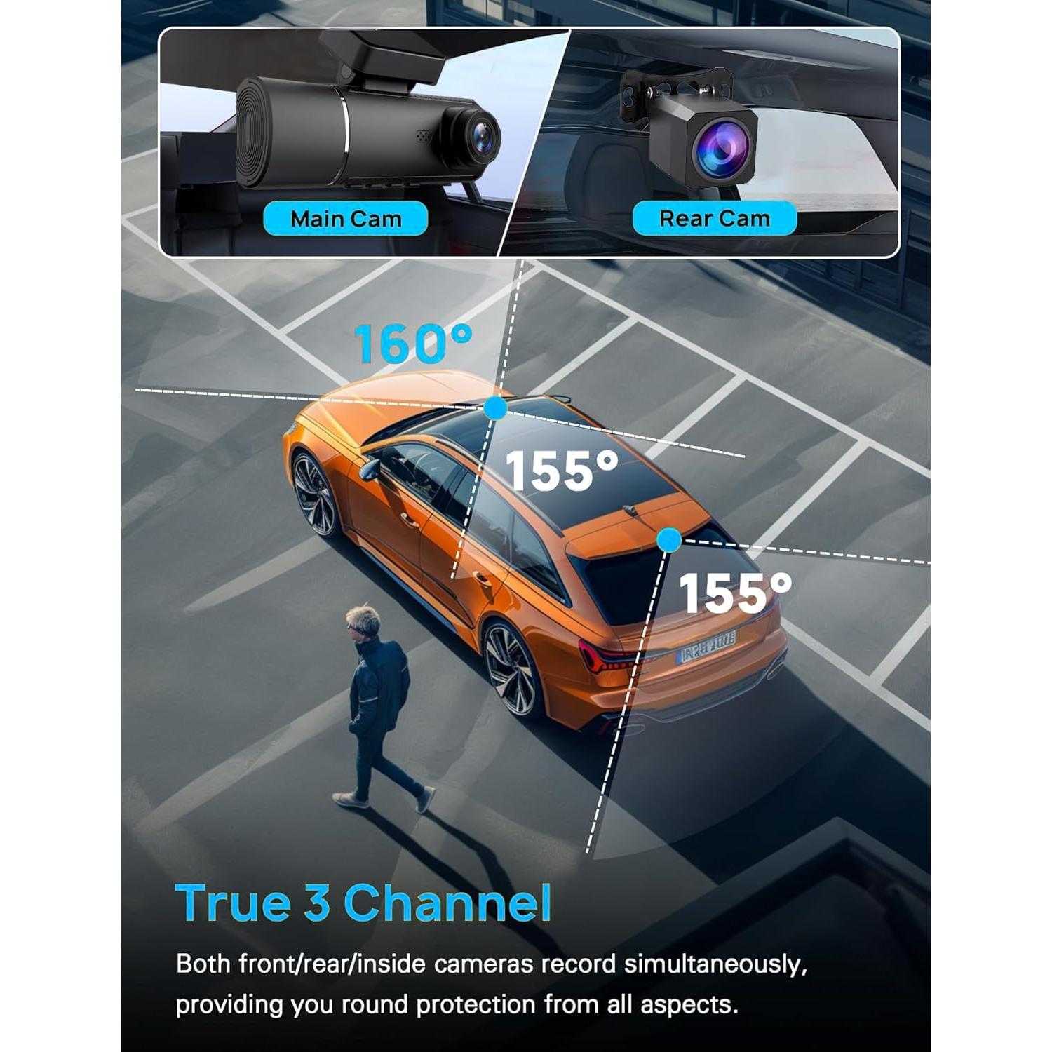 Cámara Dash 4K Wecamtx 3 Canales WiFi 5G con Tarjeta 64GB