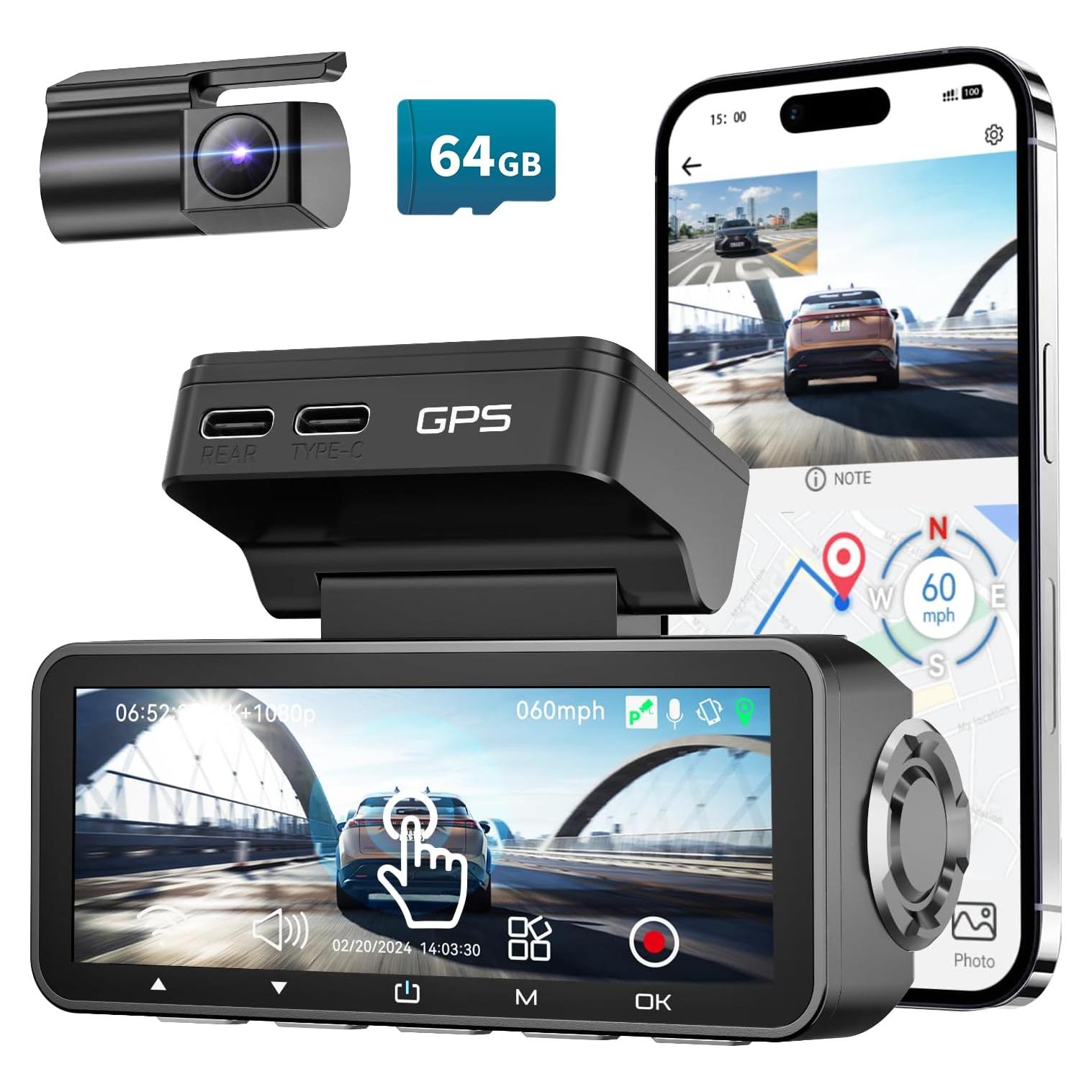 Cámara de tablero FOCUWAY D4 4K con GPS y pantalla táctil