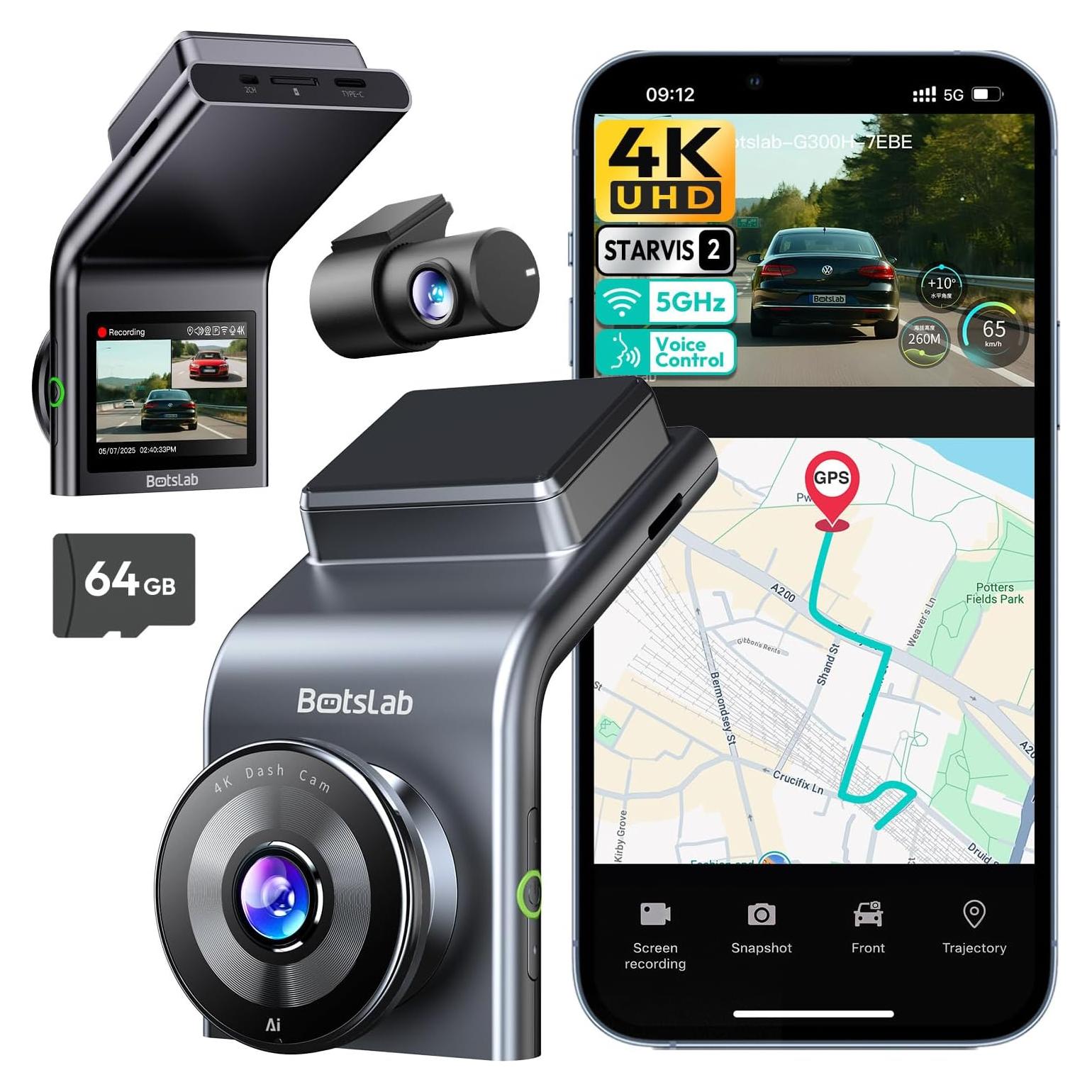 Cámara Dash 4K BOTSLAB G300H Plus Delantera y Trasera GPS