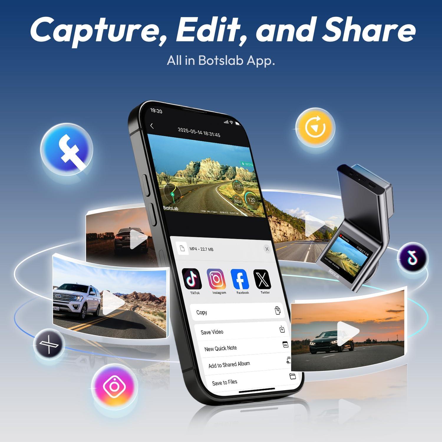 Cámara Dash 4K BOTSLAB G300H Plus Delantera y Trasera GPS