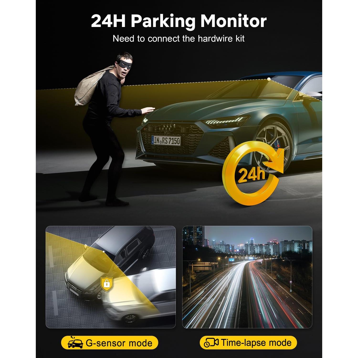 Cámara Dash GKU 4K + 1080P, Pantalla Táctil 3.18'', GPS