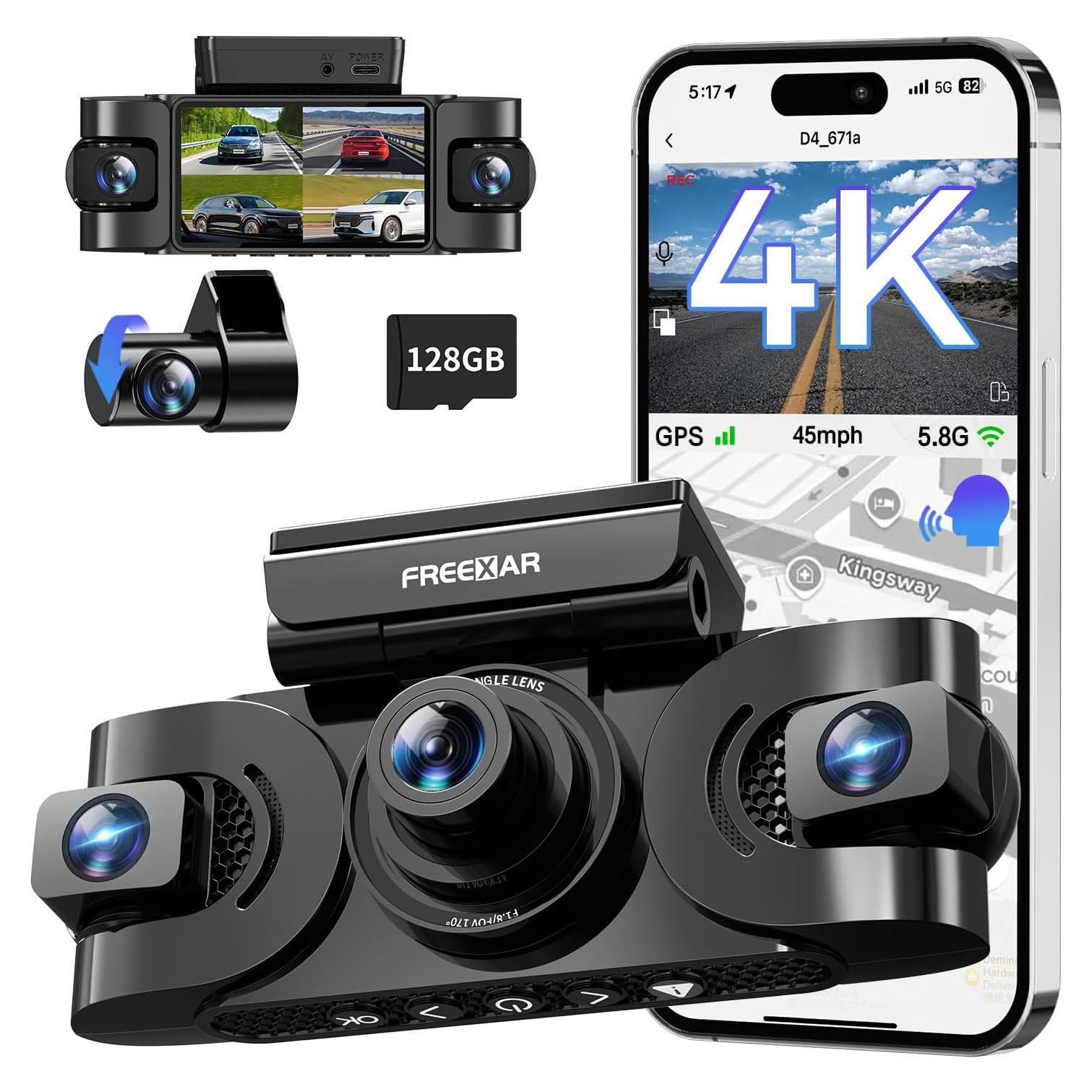 Cámara Dash 4K Freexar D4 360° 4 Canales GPS Wi-Fi 128GB