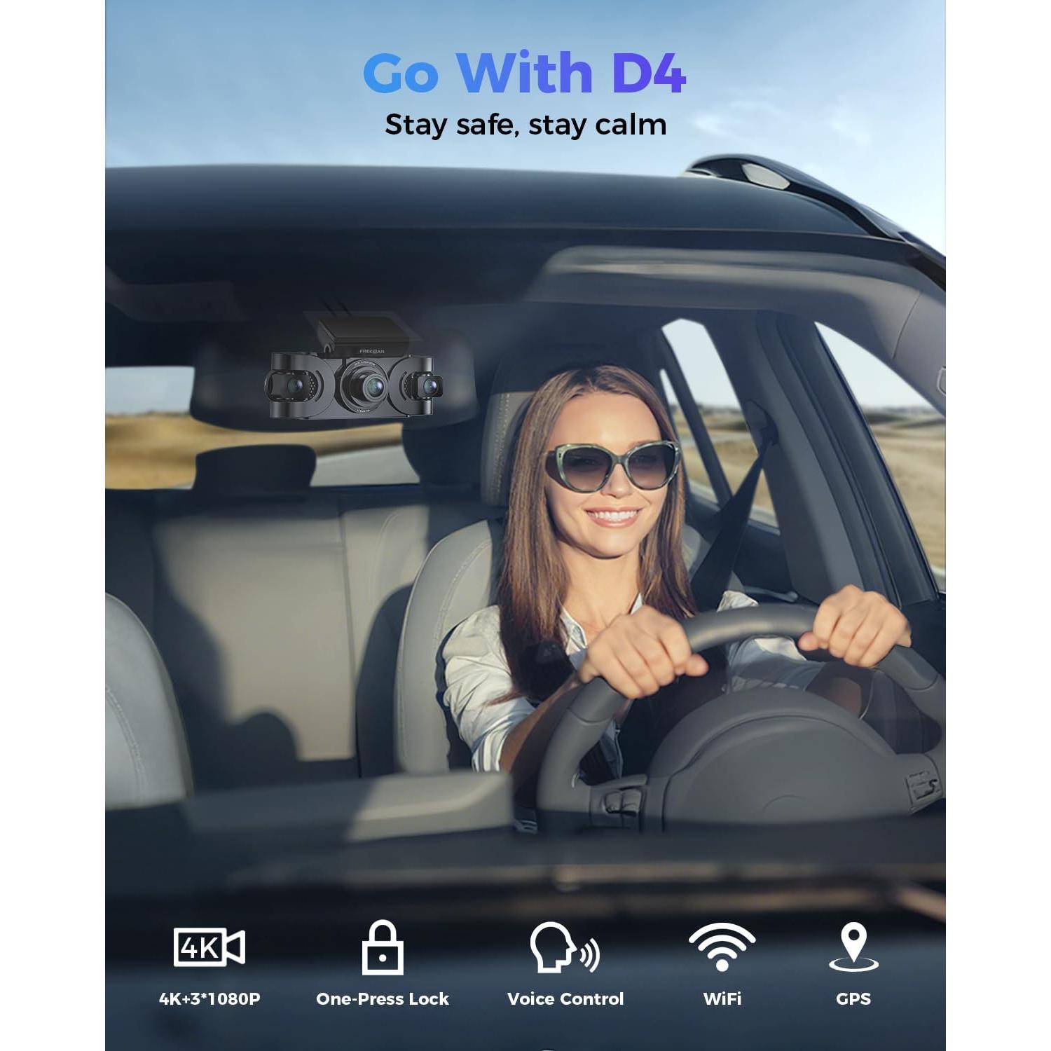 Cámara Dash 4K Freexar D4 360° 4 Canales GPS Wi-Fi 128GB