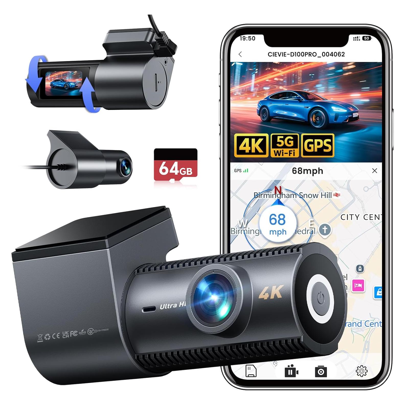 Cámara Dash Doble 4K+1080P Cievie D100Pro con GPS y WiFi