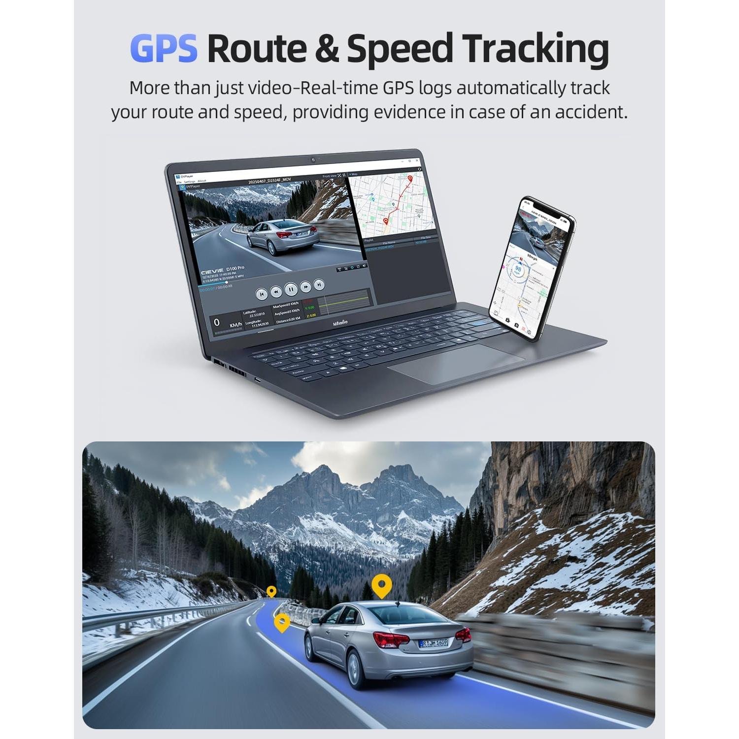 Cámara Dash Doble 4K+1080P Cievie D100Pro con GPS y WiFi